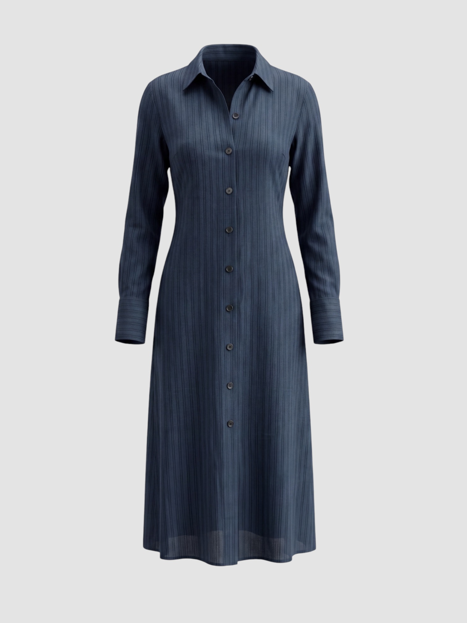 Attersee The Button Front Shirt Dress in Striped Linen Silk in navy. Styled by Sharon Lombardo for FDV Concierge.