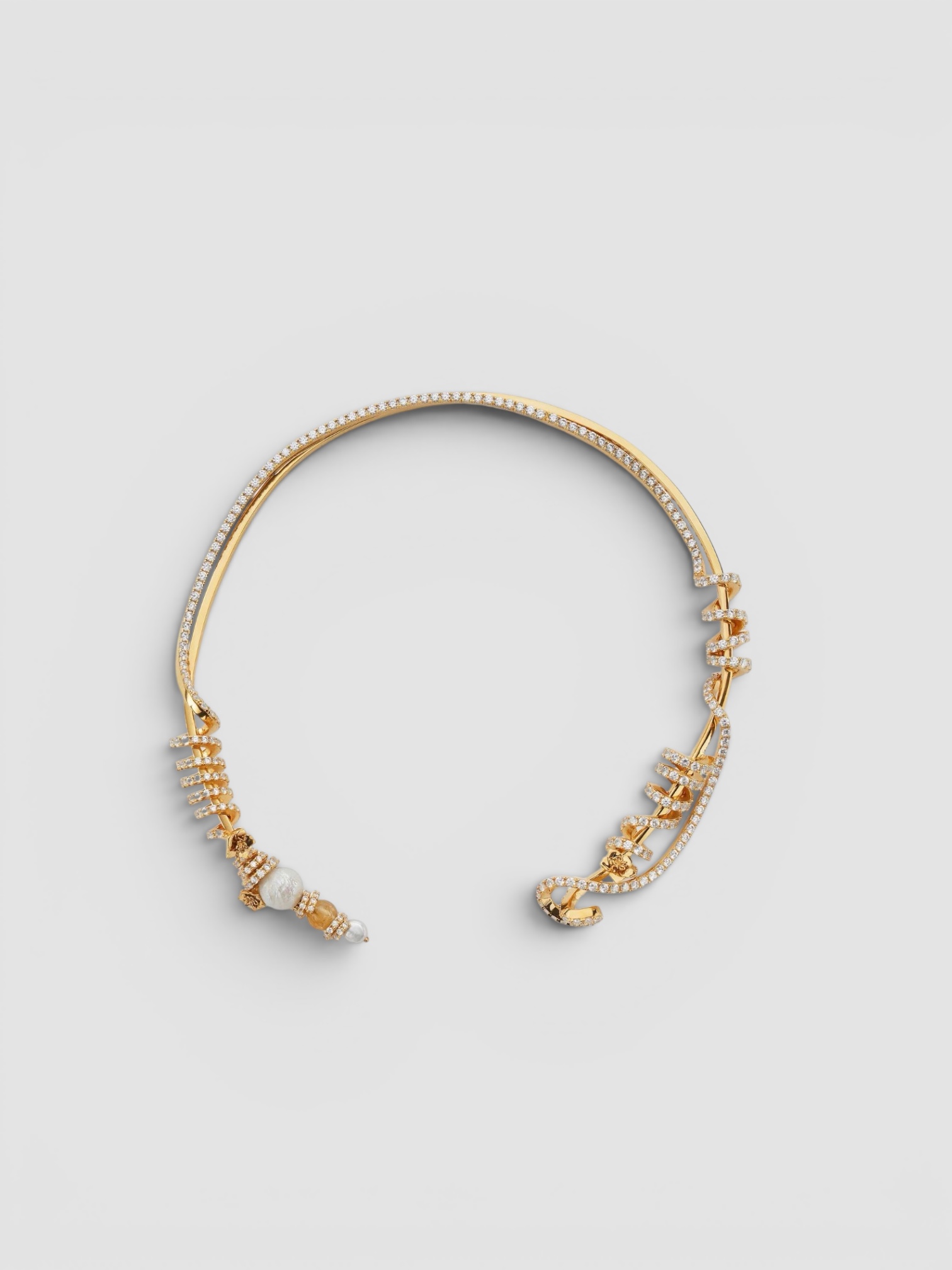 Bottega Veneta Twist Necklace in gold / crystal. Styled by Sharon Lombardo for FDV Concierge.