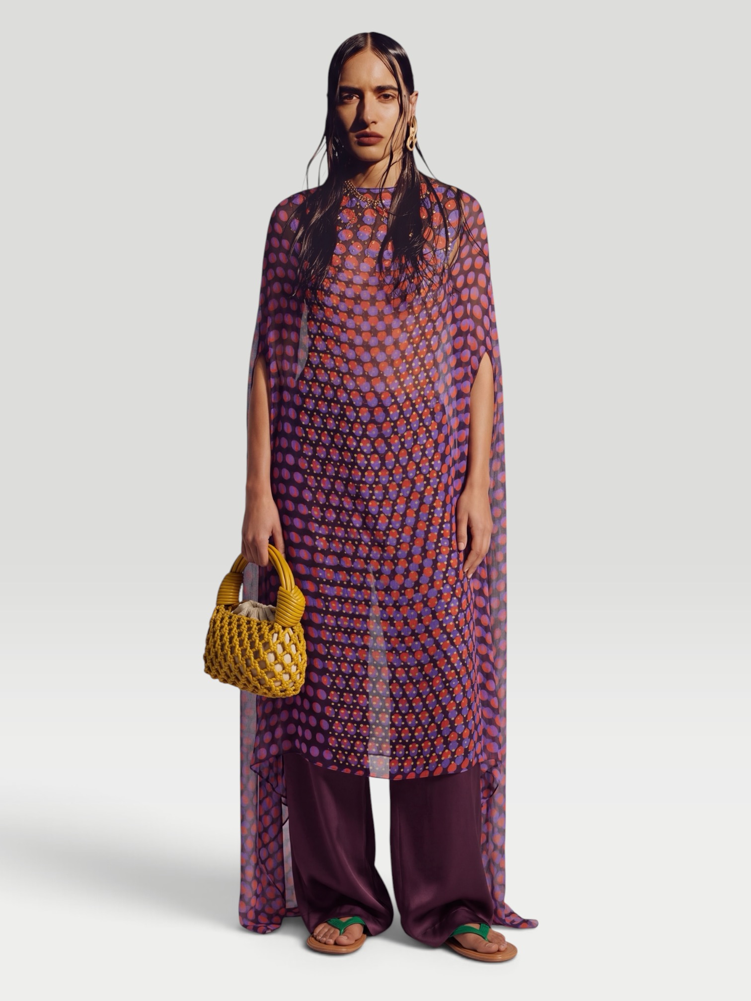 Dries Van Noten Polka-Dot Silk Satin Midi Dress. Styled by Sharon Lombardo for FDV Concierge.