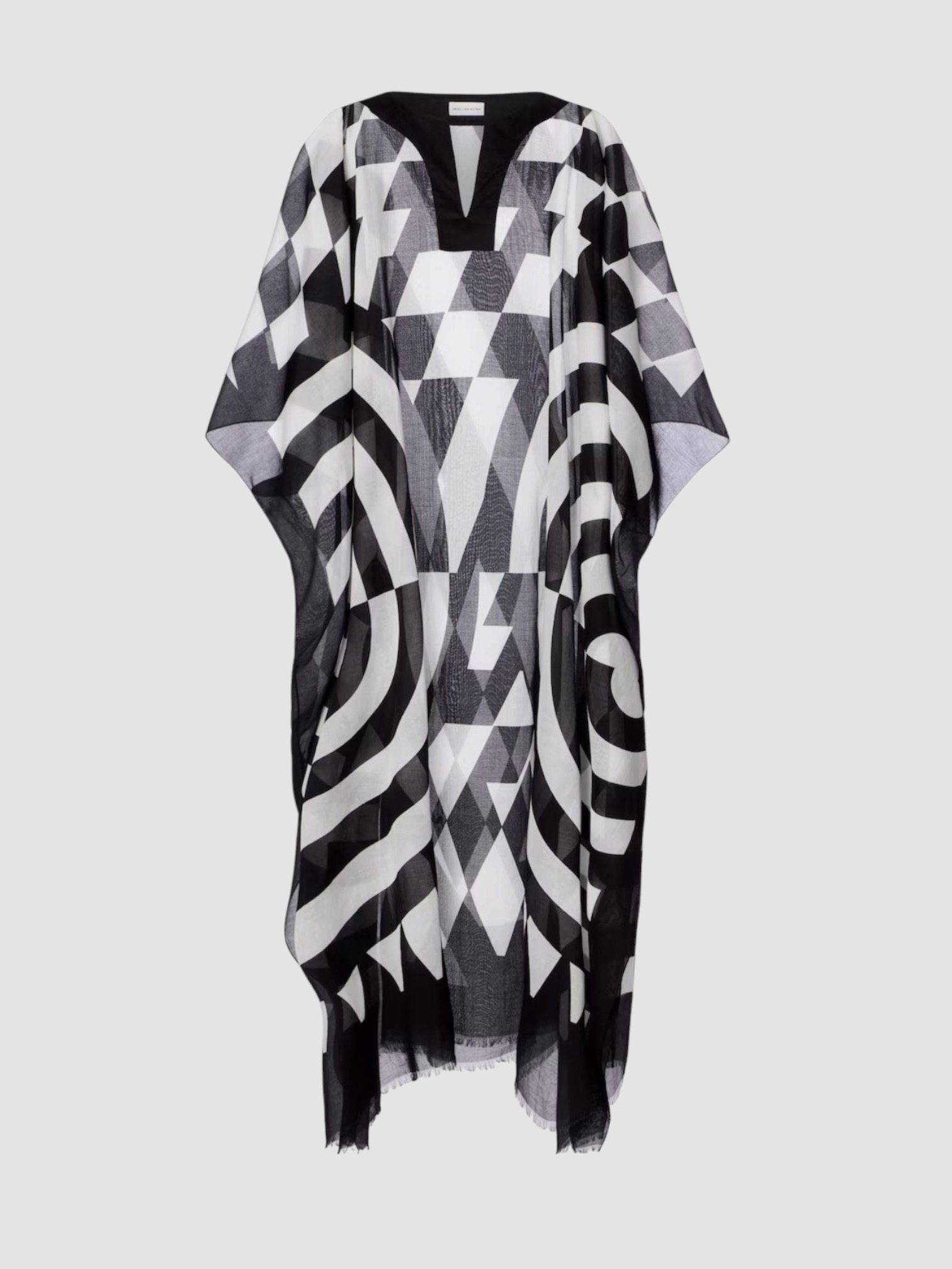Dries Van Noten Printed Cotton Kaftan in black/white. Styled by Sharon Lombardo for FDV Concierge.