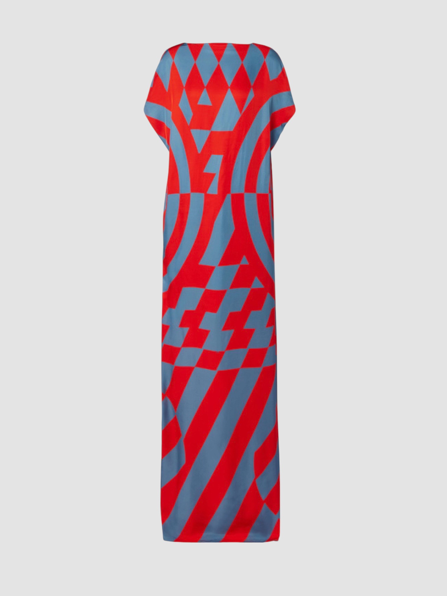 Dries Van Noten Printed Satin Maxi Dress in red, worn with Loewe Paula's Ibiza Flamenco Mini Beaded Clutch, Phoebe Philo Frizz Flip Flop, Phoebe Philo Peak Sunglasses, Love Adorned Vintage Diamond Corner Signet Ring, walking the city. Styled by Sharon Lombardo for FDV Concierge.