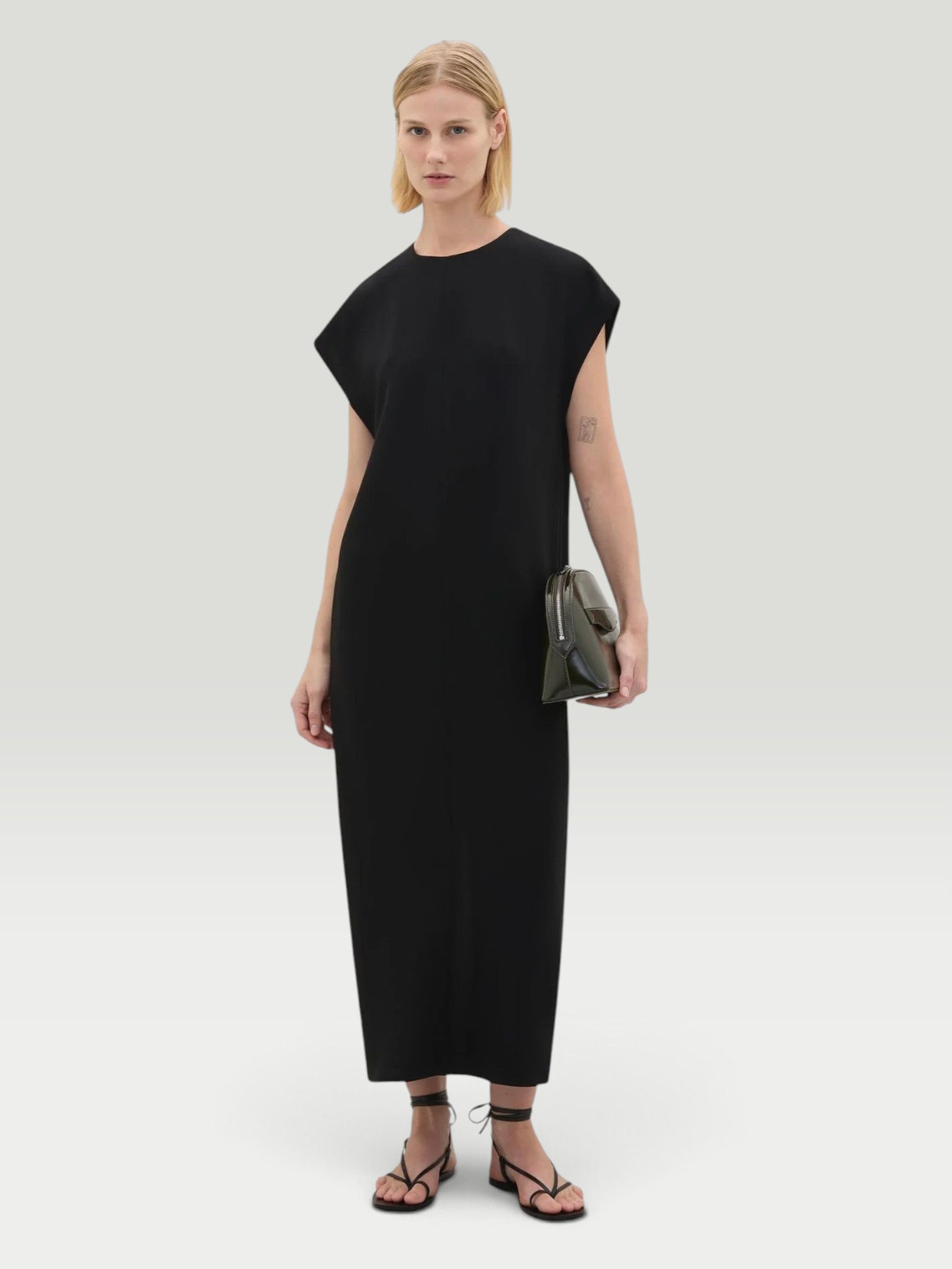 A.Emery The Adelaide Dress in black, worn with Phoebe Philo Gathered Ballet Flat. Styled by Sharon Lombardo for FDV Concierge.
