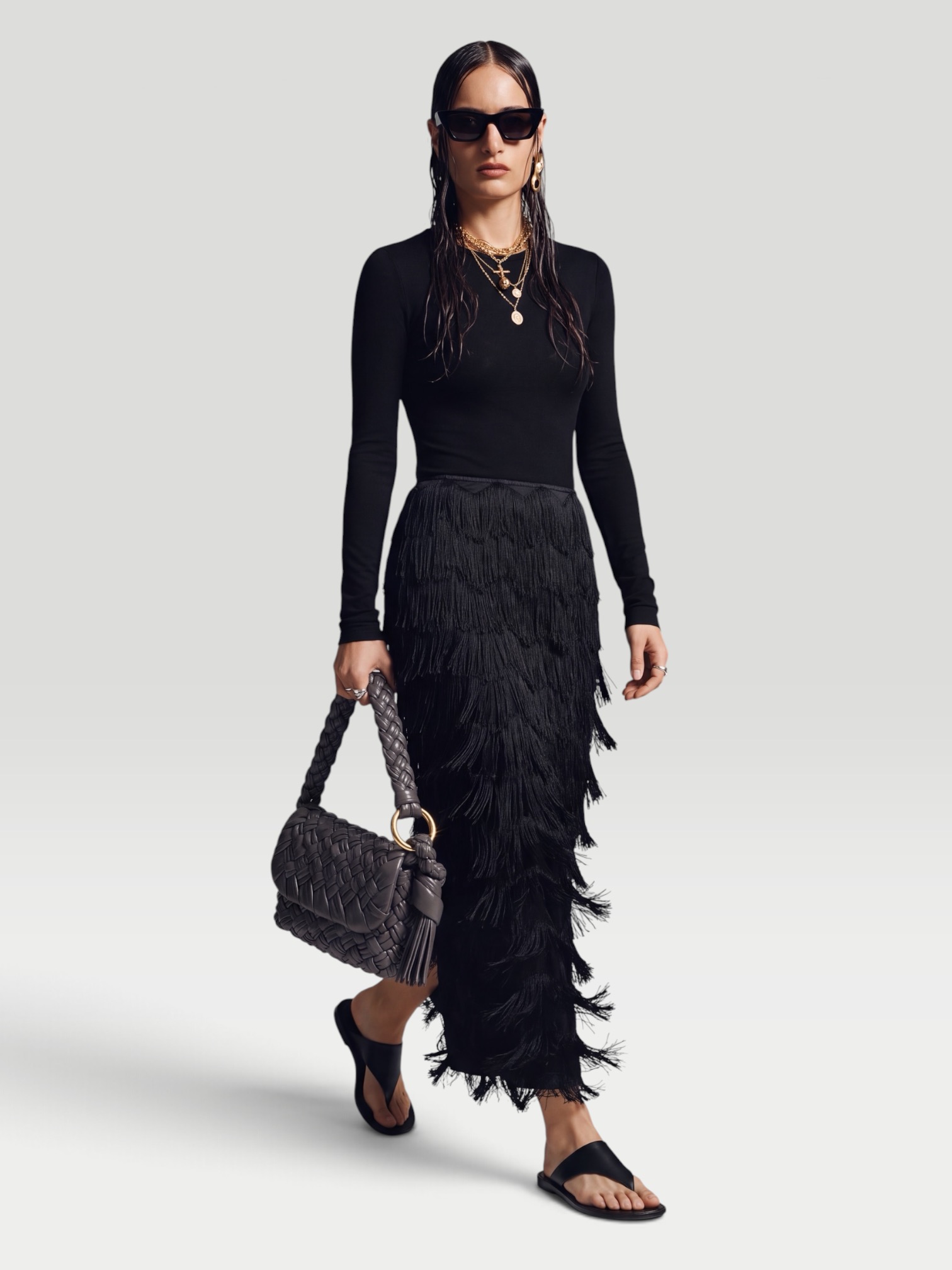 A.Emery The Innes Skirt in black fringe. Styled by Sharon Lombardo for FDV Concierge.