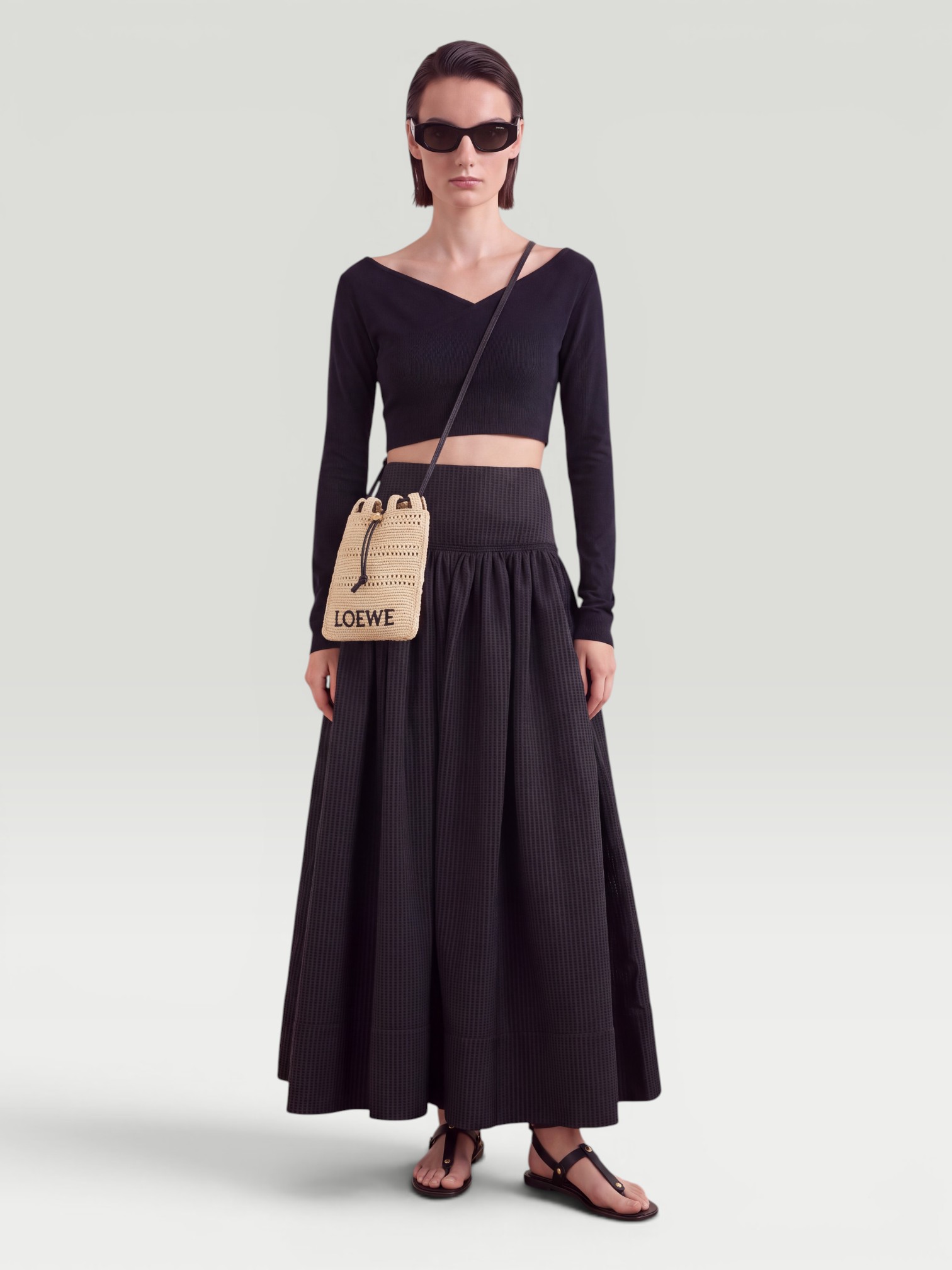 Alaïa Cotton-Blend Stretch-Crepe Cropped Top in black. Styled by Sharon Lombardo for FDV Concierge.