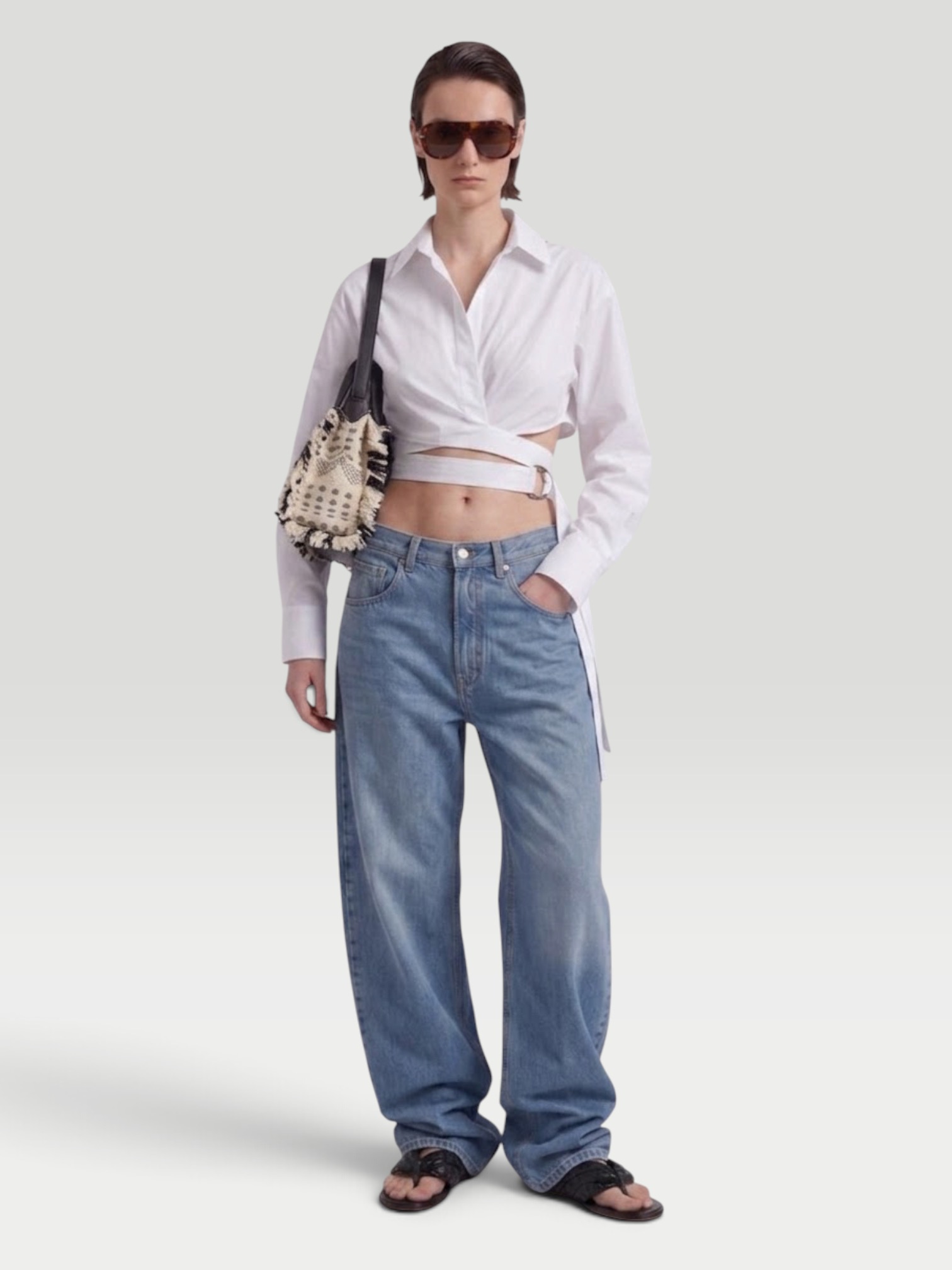 Alaïa Cropped Cotton Poplin Shirt in white. Styled by Sharon Lombardo for FDV Concierge.