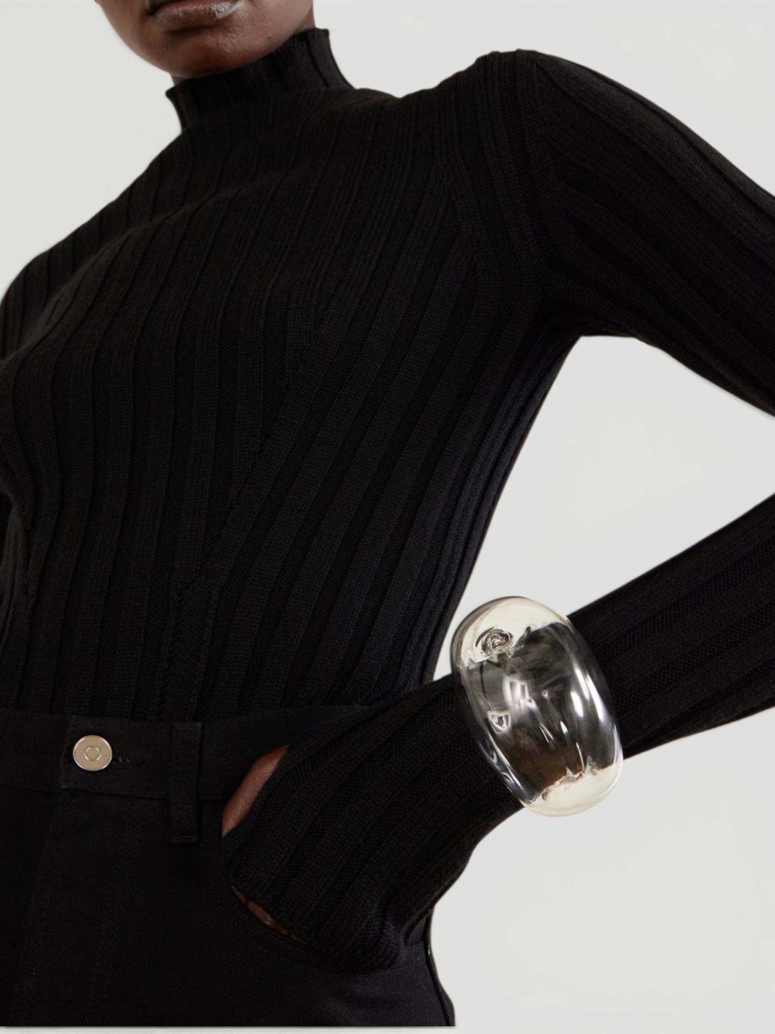 Alaïa Glass Cuff in clear. Styled by Sharon Lombardo for FDV Concierge.