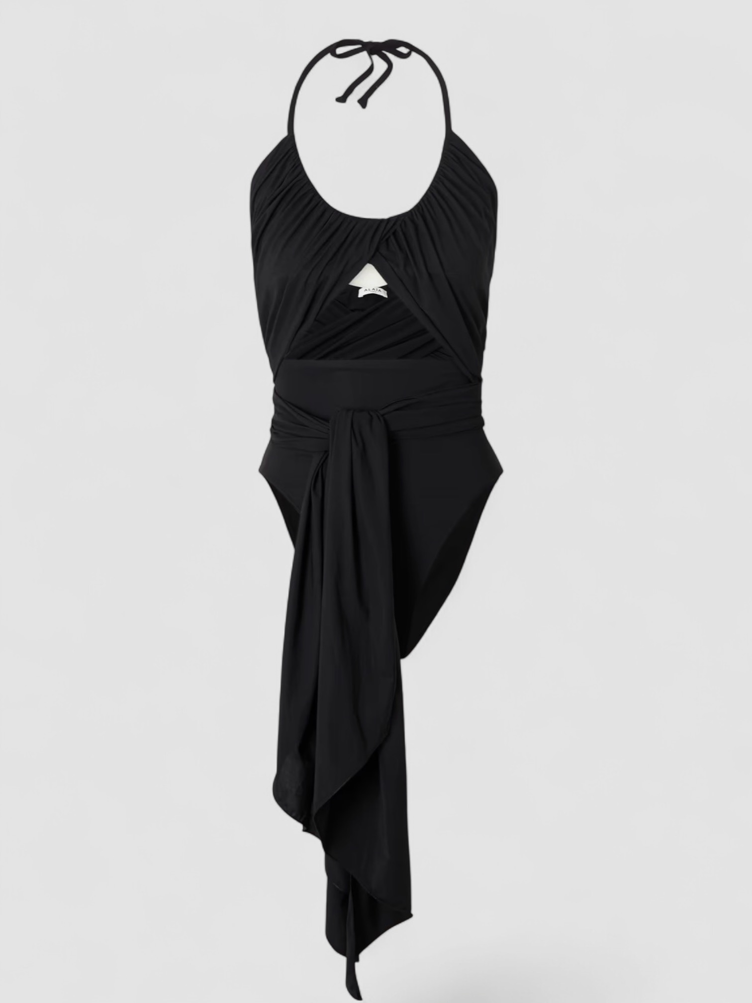 Alaïa Halterneck Draped Swimsuit in black. Styled by Sharon Lombardo for FDV Concierge.