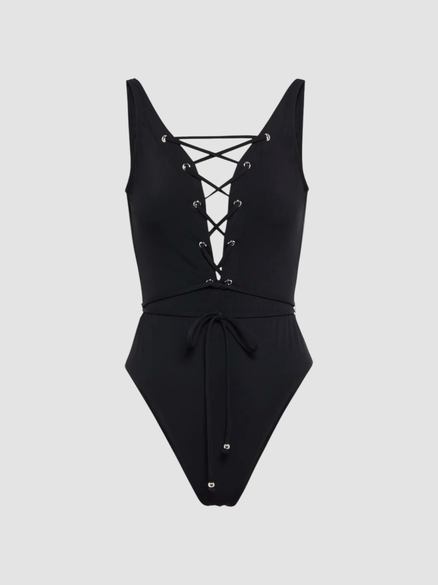 Alaïa Lace-Up Swimsuit in noir alaïa. Styled by Sharon Lombardo for FDV Concierge.