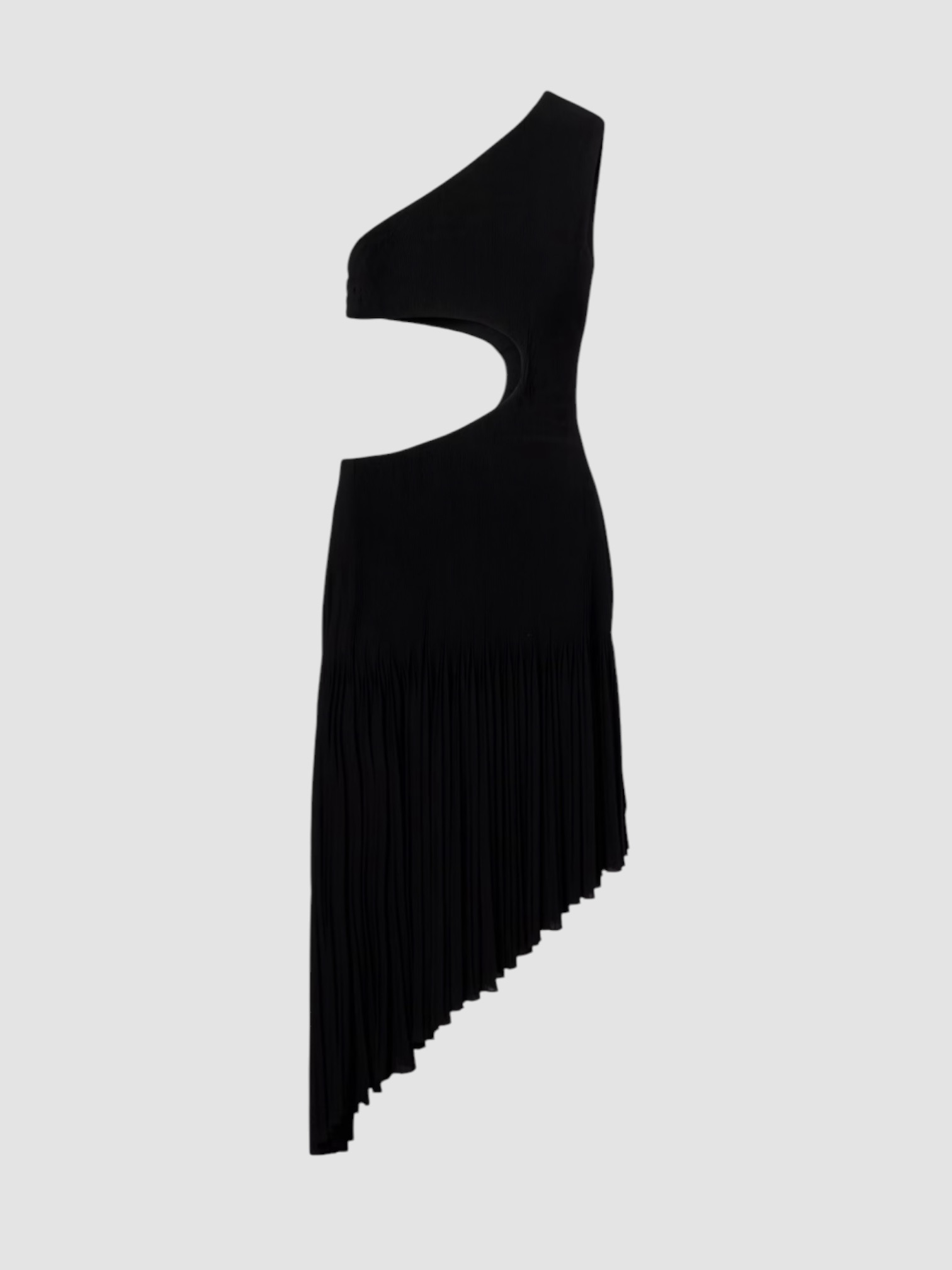Alaïa One-Shoulder Cutout Midi Dress in black. Styled by Sharon Lombardo for FDV Concierge.