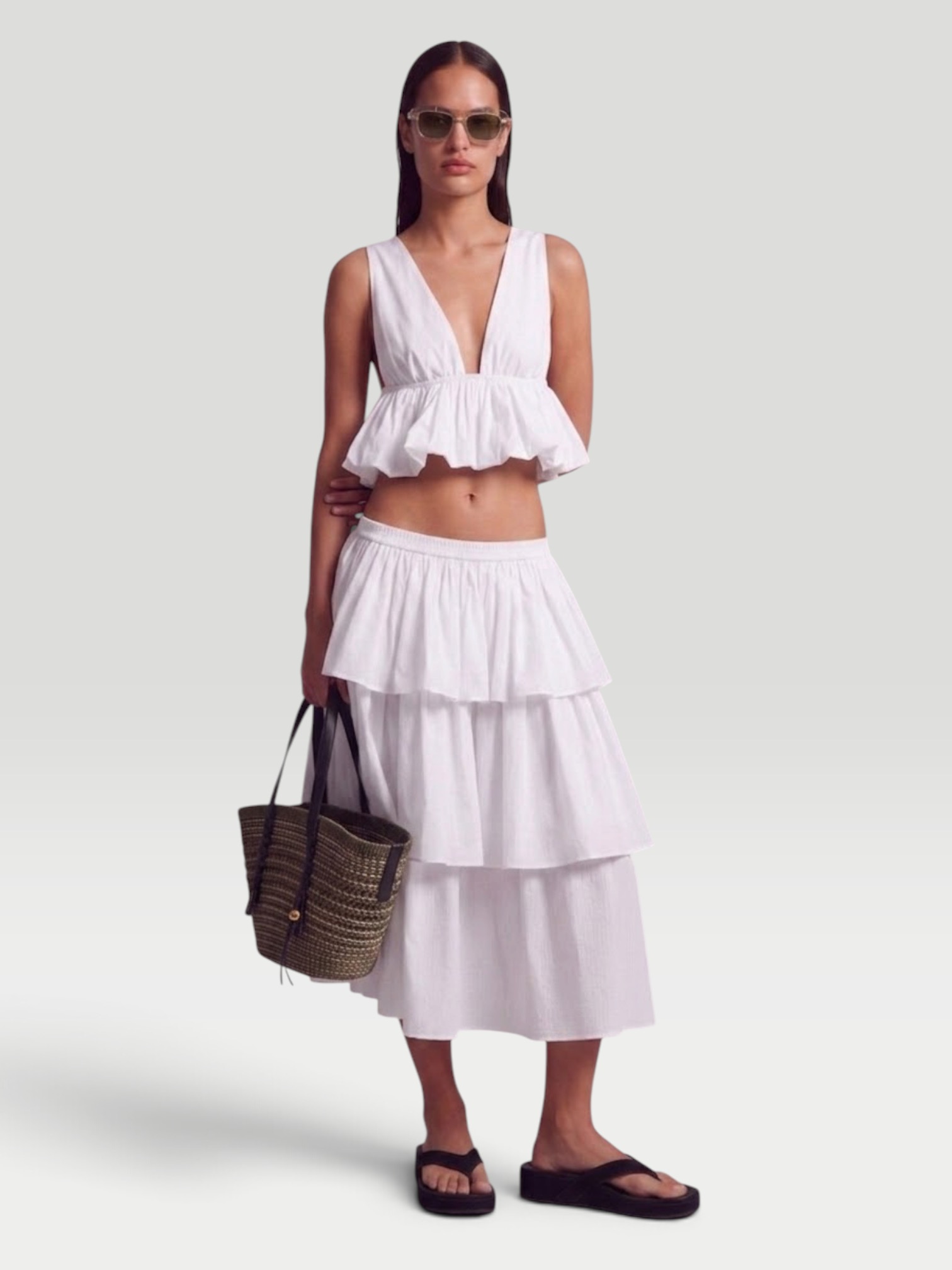 Alaïa Peplum Cotton Top in blank. Styled by Sharon Lombardo for FDV Concierge.