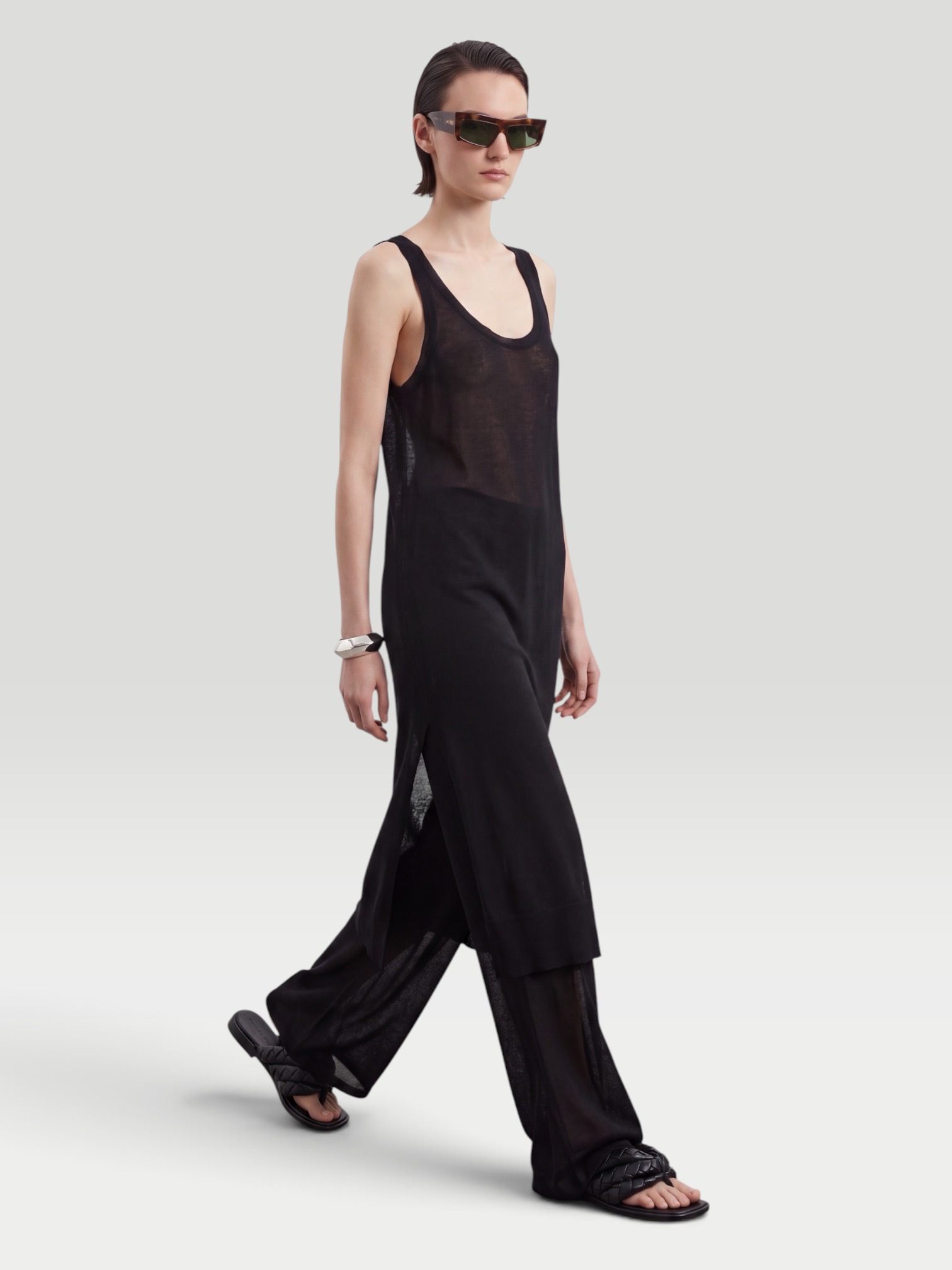 Alaïa Sheer Linen and Silk Wide-Leg Pants in black. Styled by Sharon Lombardo for FDV Concierge.