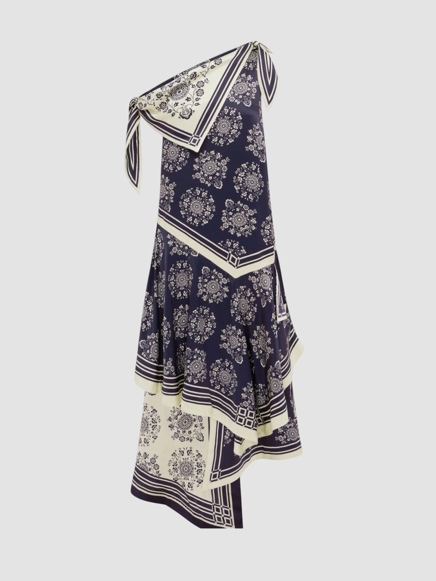 Alémais Banderra Silk Scarf Dress in navy/cream. Styled by Sharon Lombardo for FDV Concierge.