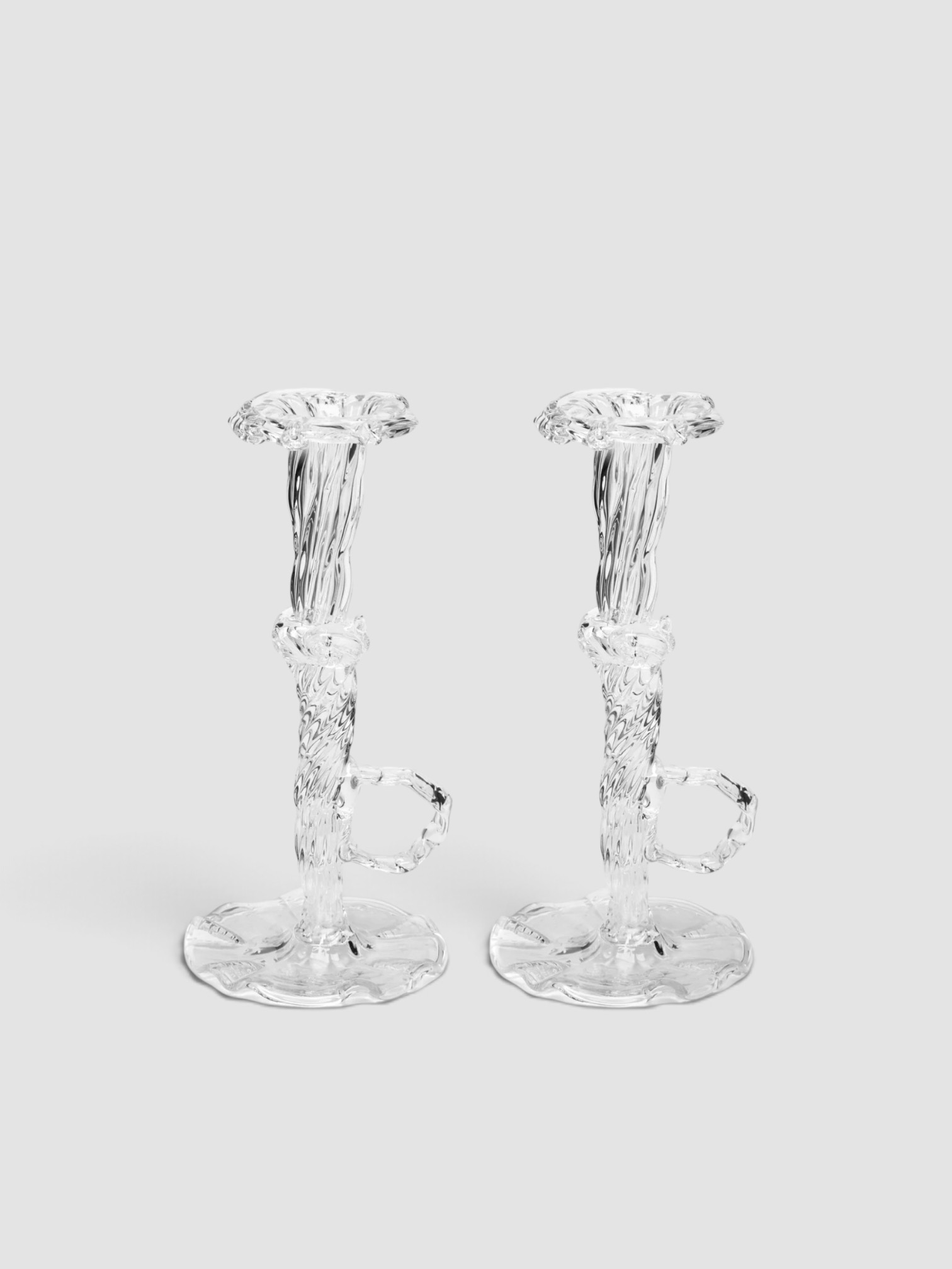 Alexander Kirkeby Hand-Blown Crystal Single Candle Holders, Set of 2 in clear.