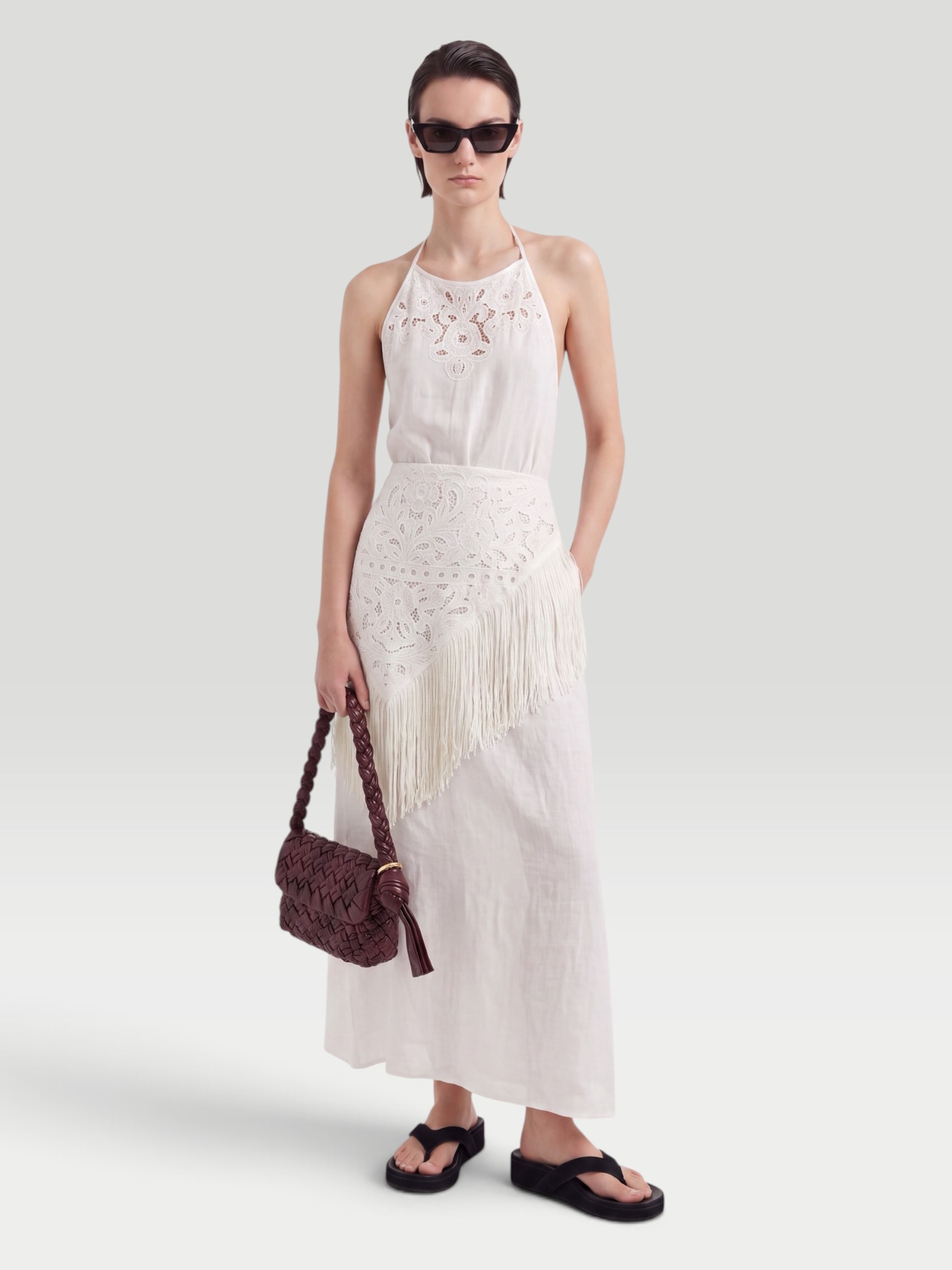 All That Remains Exclusive La Isla Josephina Dress with Apron in white. Styled by Sharon Lombardo for FDV Concierge.