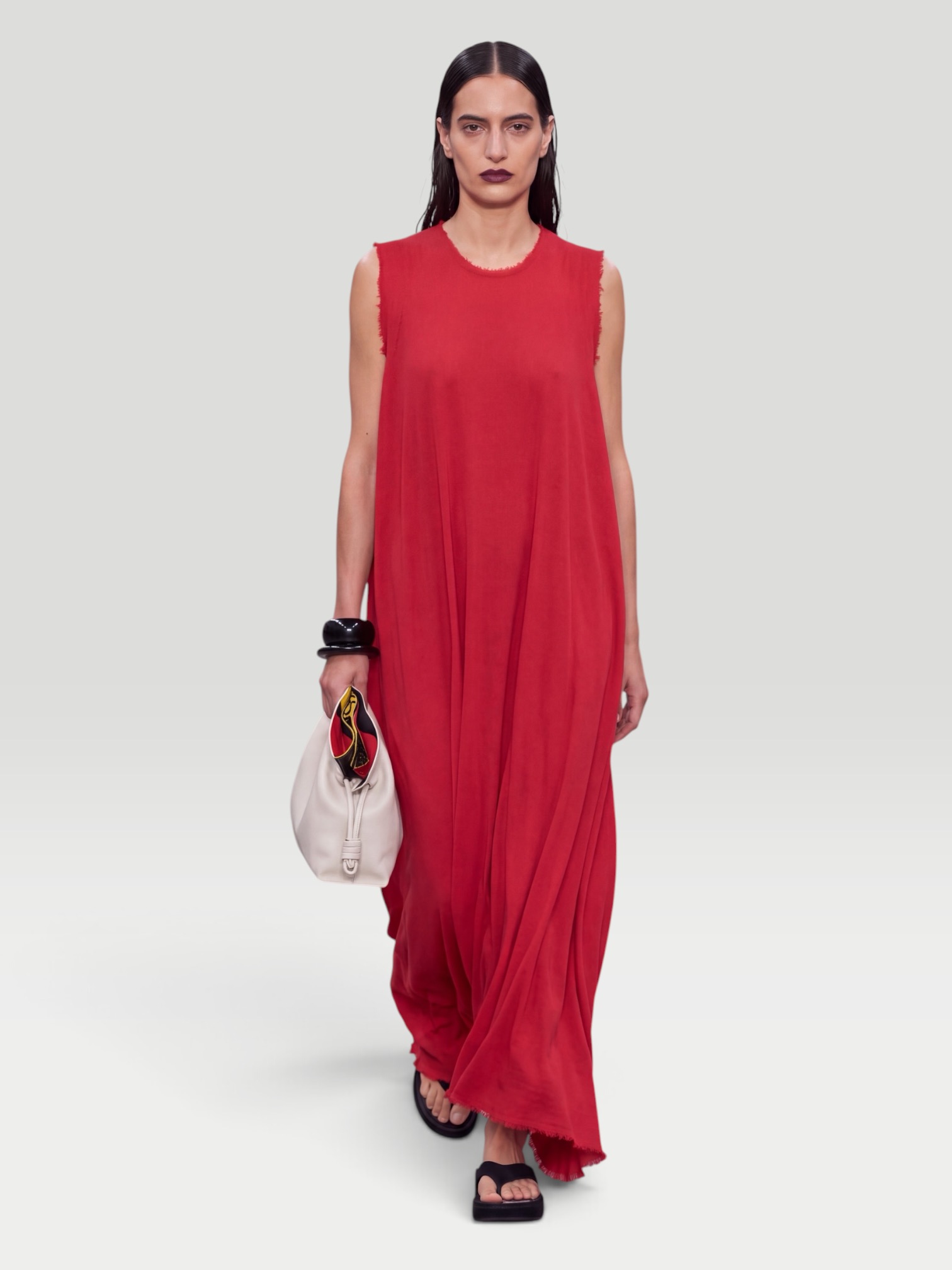 All Three Jessie Gauze Maxi Dress in red. Styled by Sharon Lombardo for FDV Concierge.