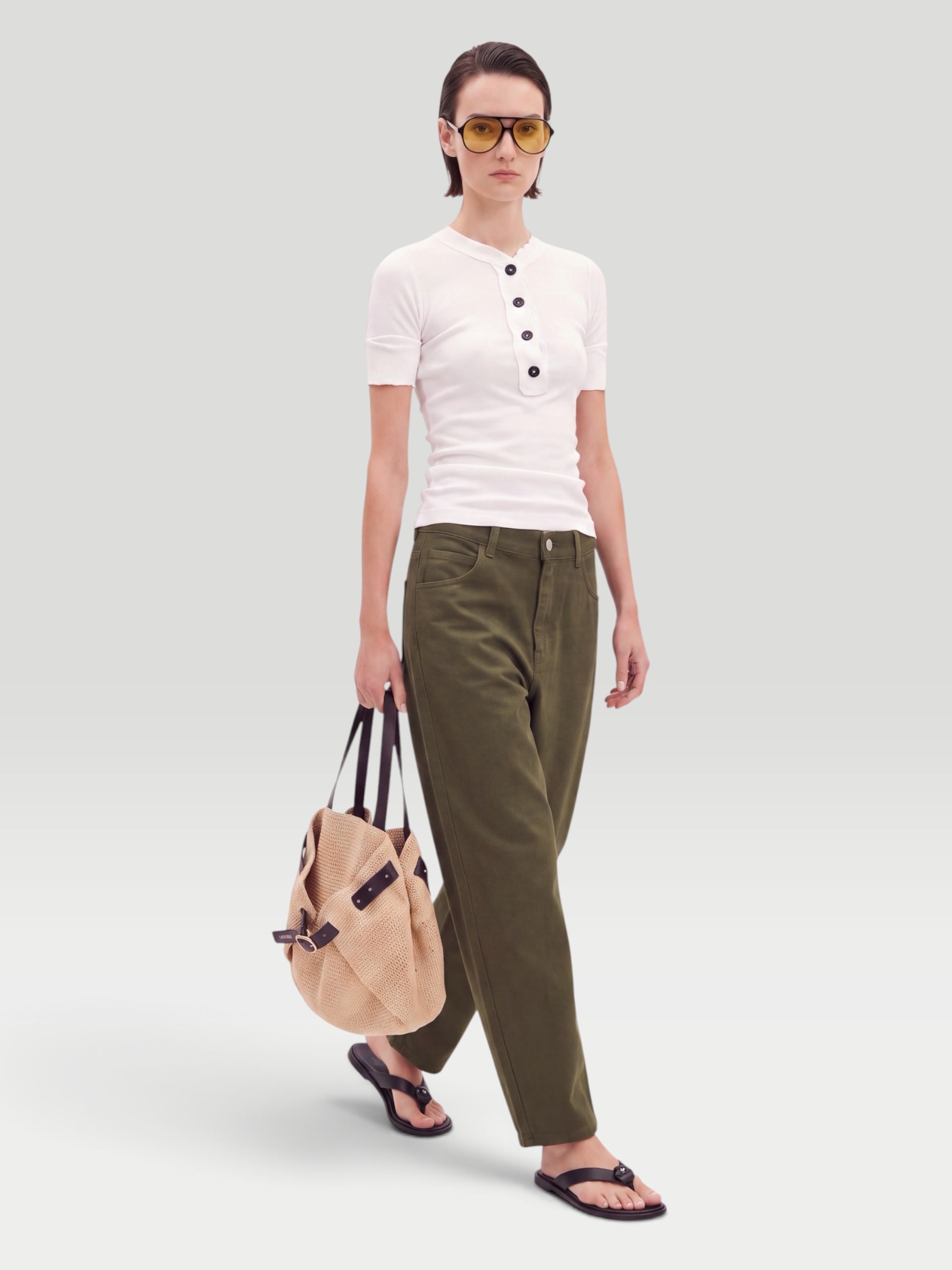 All Three Kenny Twill Pant in warm khaki. Styled by Sharon Lombardo for FDV Concierge.