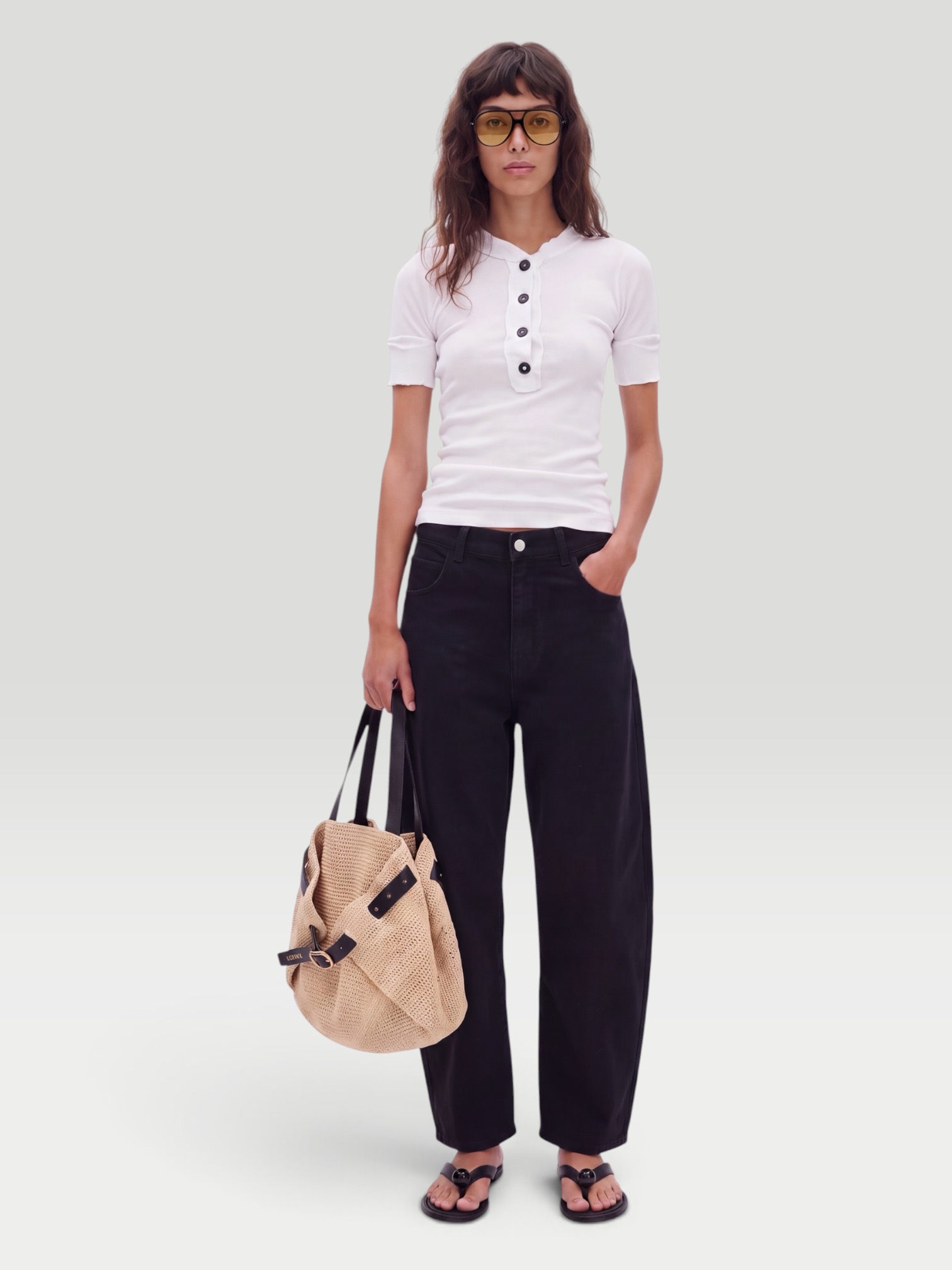 All Three Sasha Rib Henley in white. Styled by Sharon Lombardo for FDV Concierge.