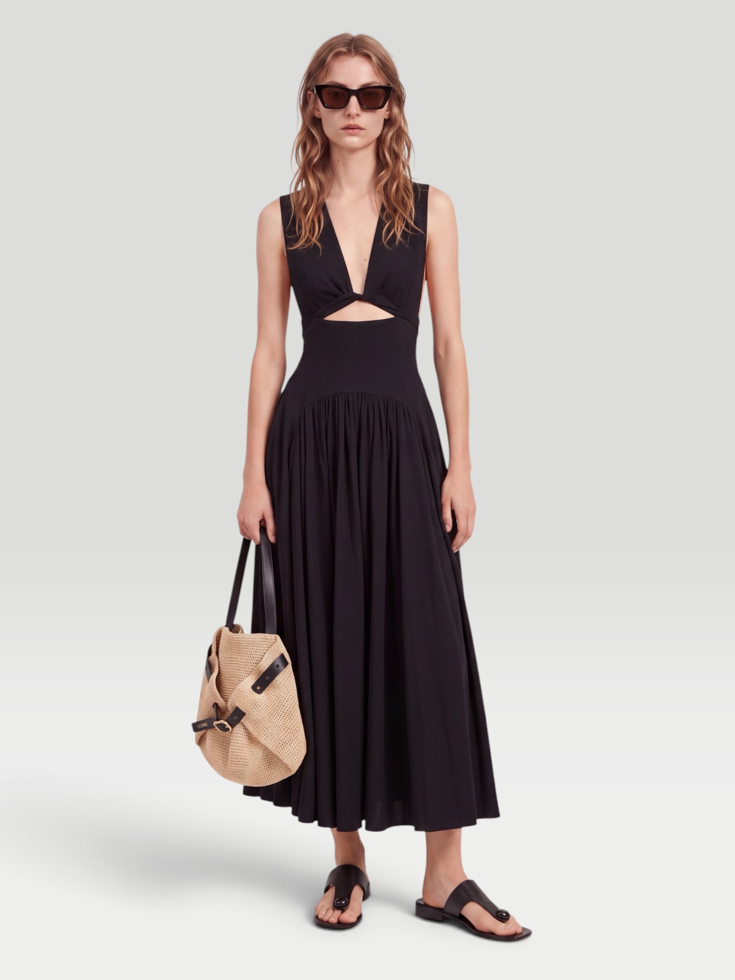 Another Tomorrow Cutout Circle Dress in black. Styled by Sharon Lombardo for FDV Concierge.