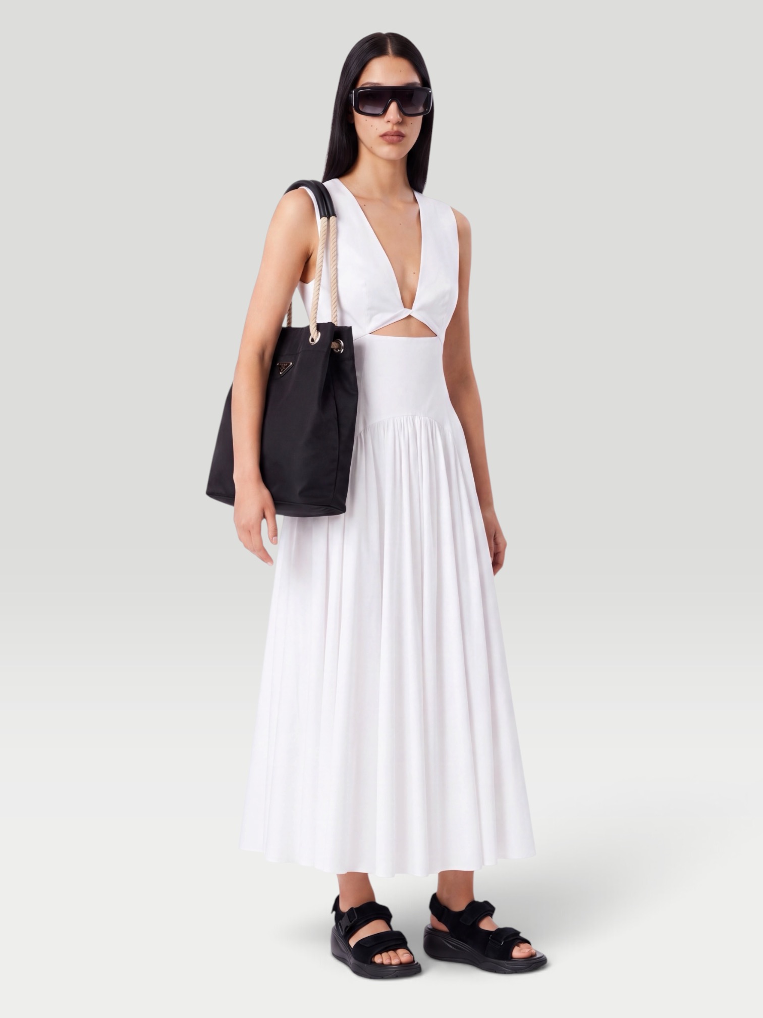 Another Tomorrow Cutout Circle Dress in white. Styled by Sharon Lombardo for FDV Concierge.
