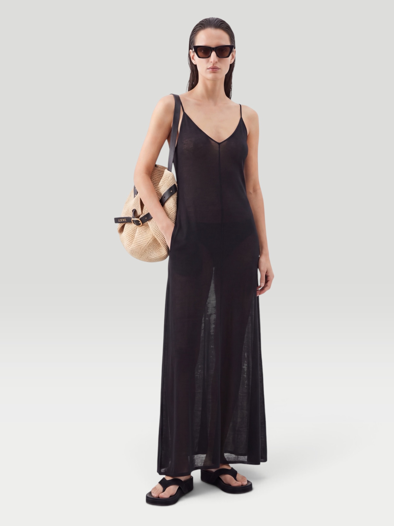 Another Tomorrow Seamed Slip Dress in black. Styled by Sharon Lombardo for FDV Concierge.