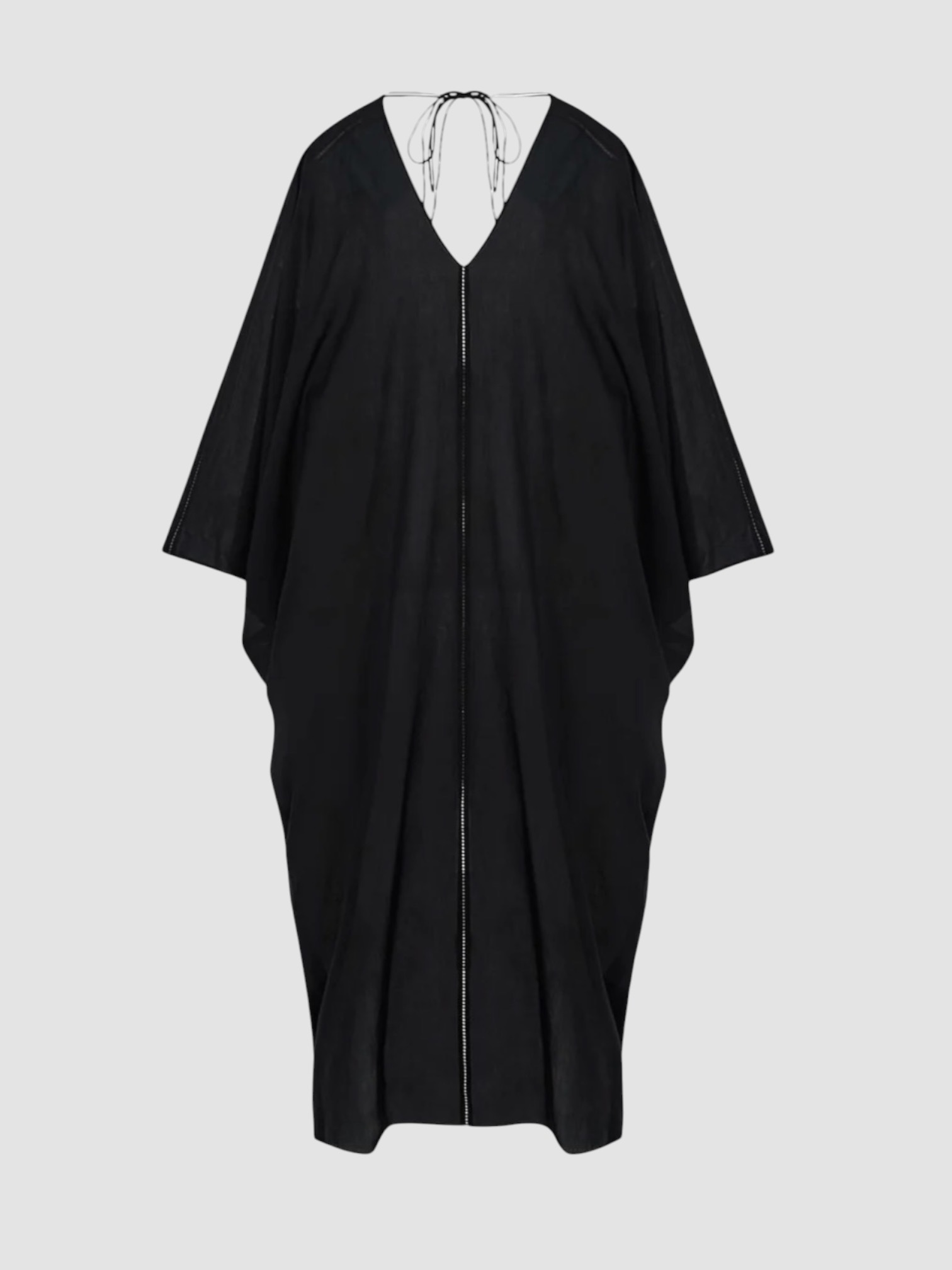 Another Tomorrow Voile Caftan in black. Styled by Sharon Lombardo for FDV Concierge.