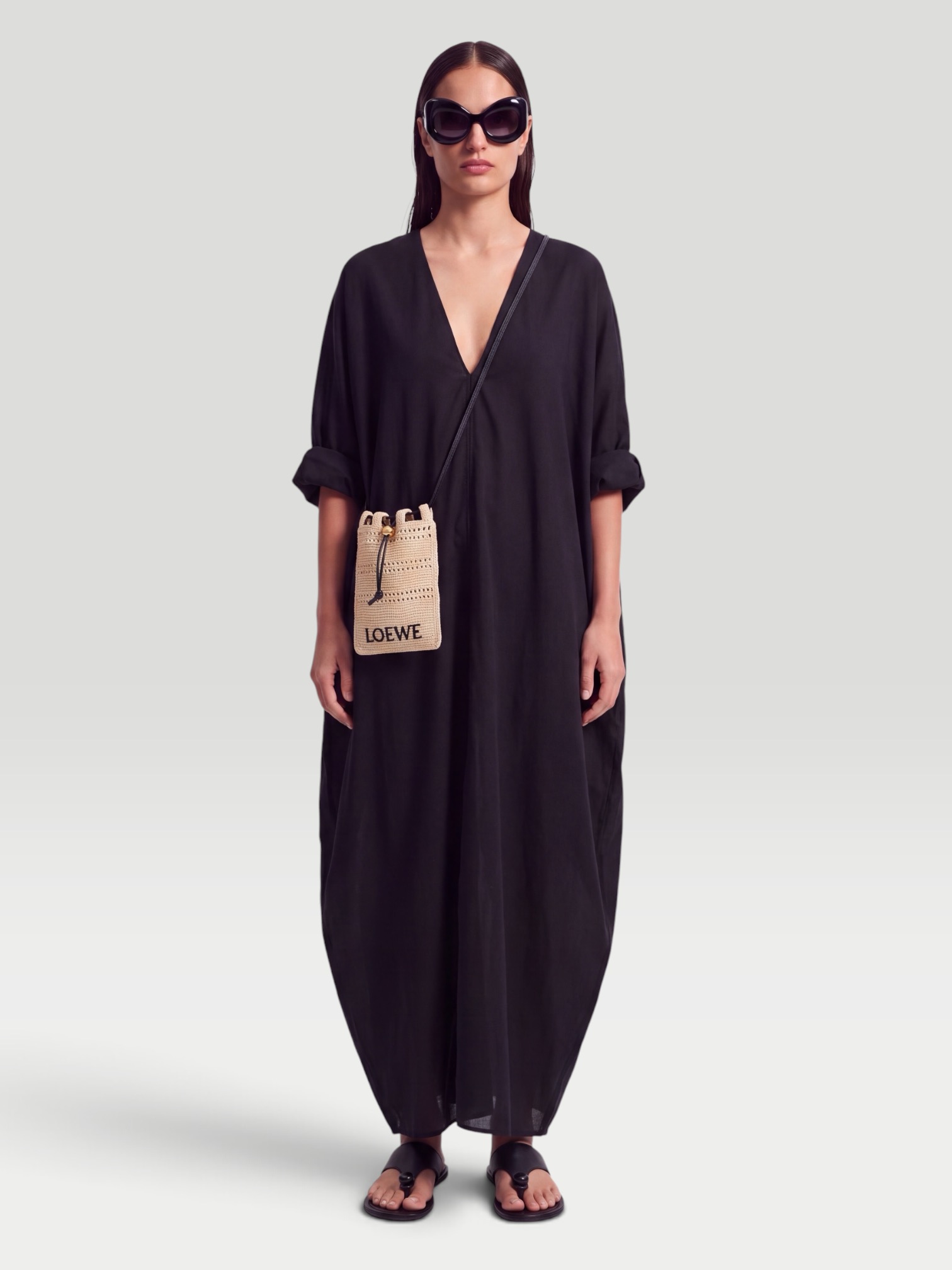 Another Tomorrow Voile Caftan in black. Styled by Sharon Lombardo for FDV Concierge.