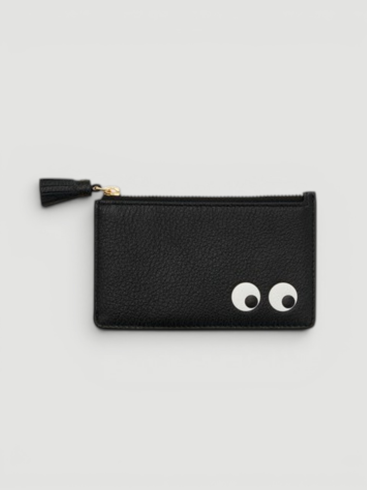 Anya Hindmarch Eyes Zipped Leather Card Case in black.