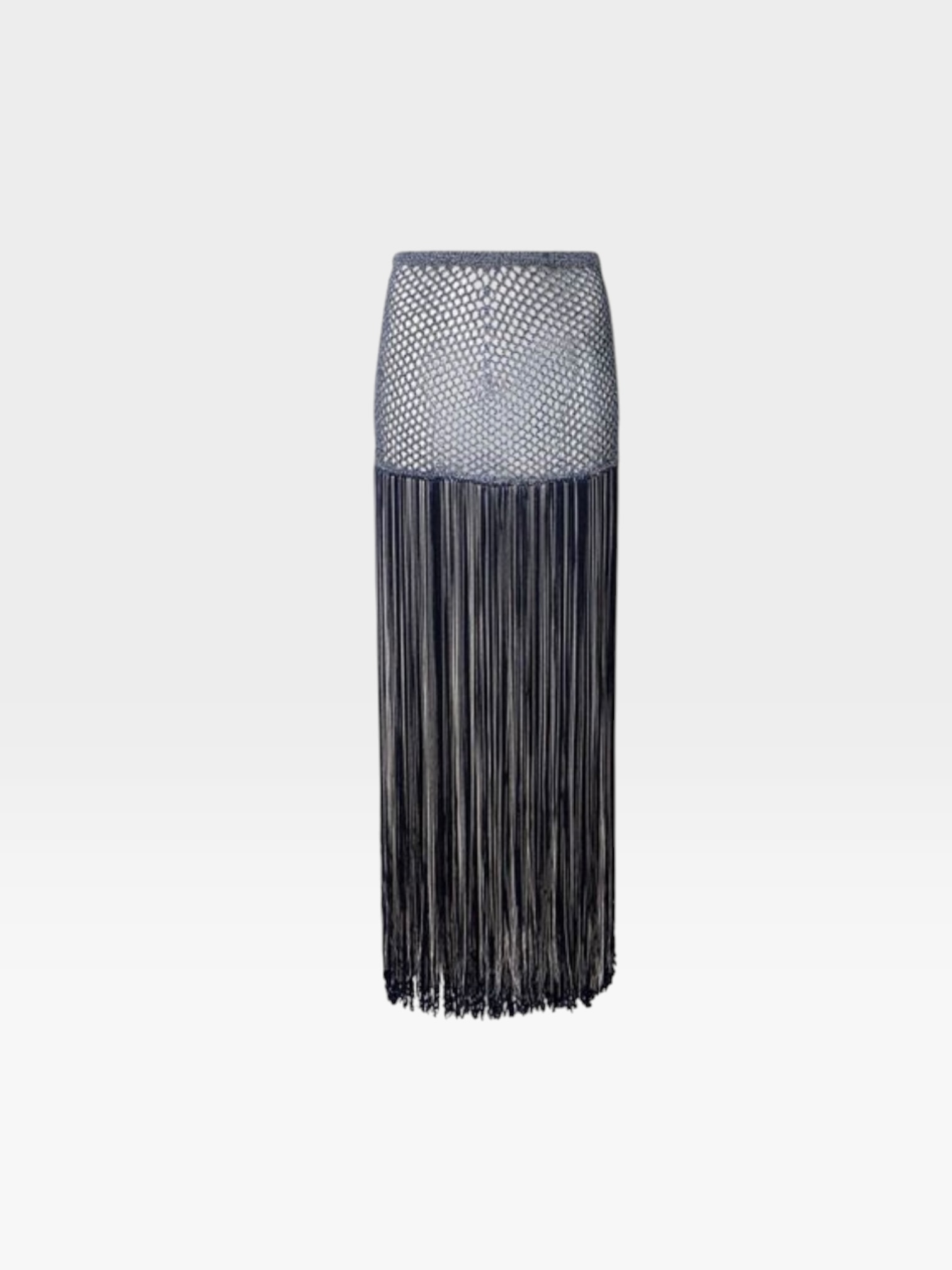 Attersee Palomar Crochet Fringe Trim Maxi Skirt in navy.