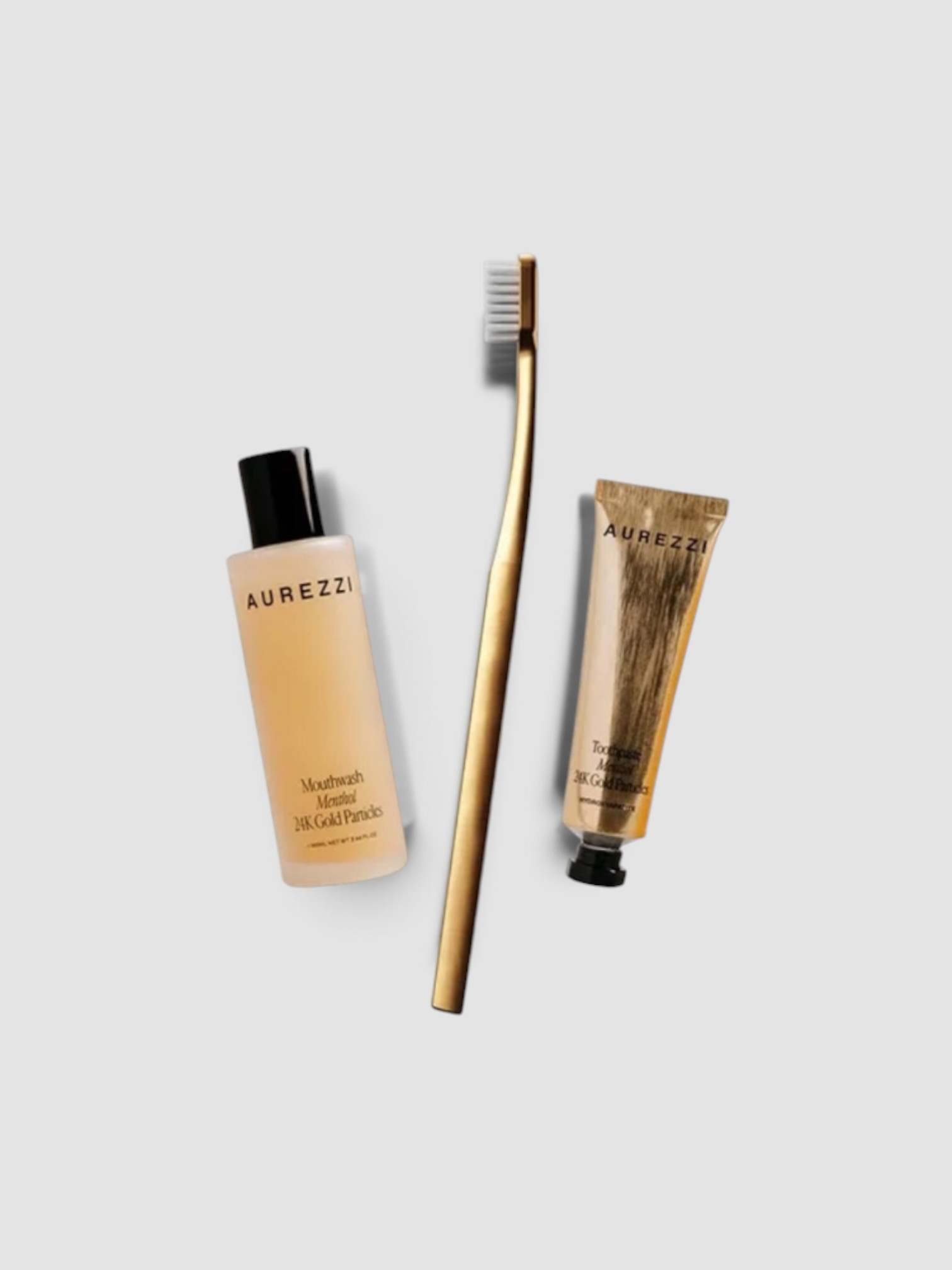 Aurezzi Travel Trio Gold - White Bristles in gold / white bristles.