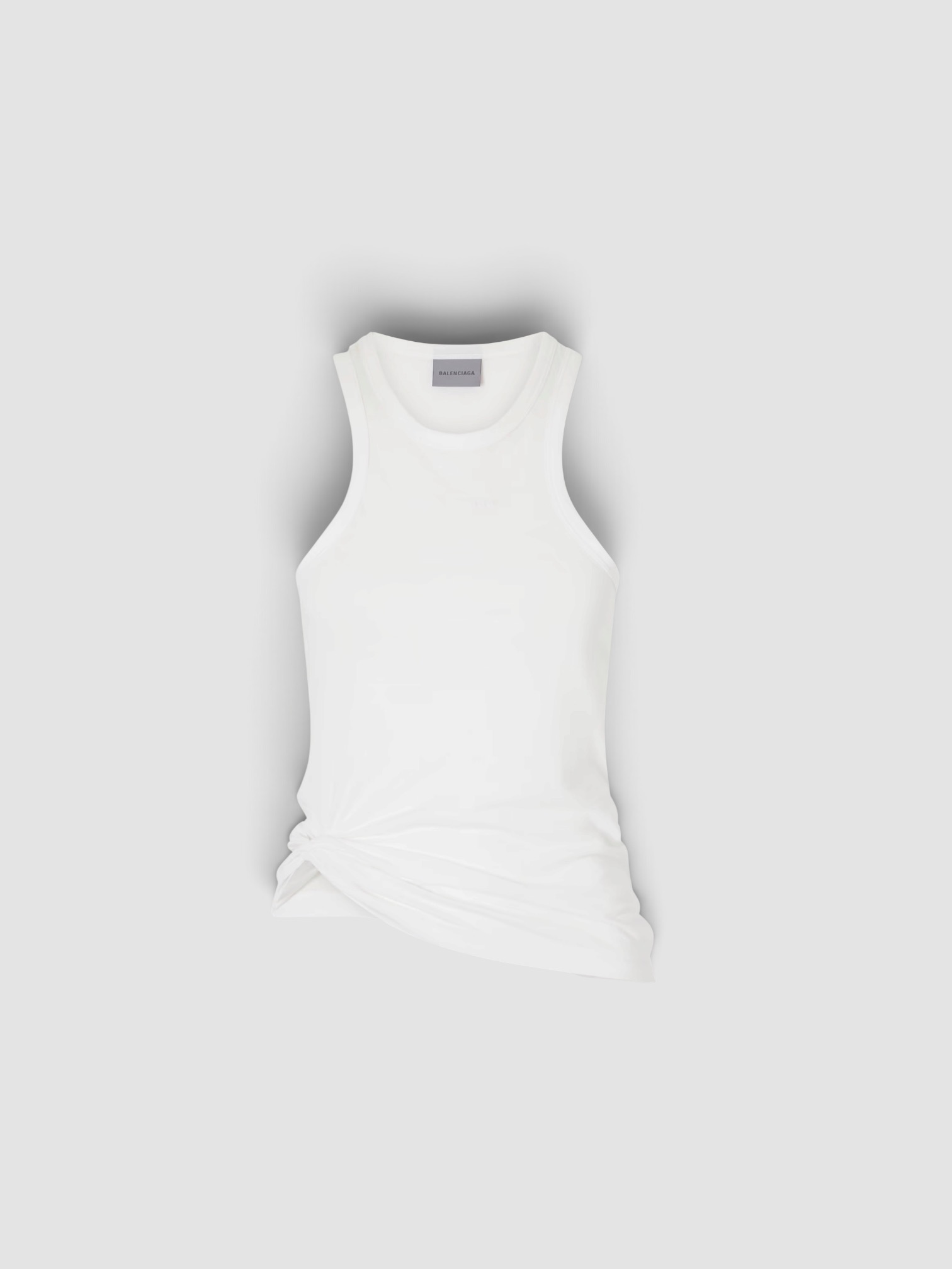 Balenciaga Knotted Cotton Tank in white. Styled by Sharon Lombardo for FDV Concierge.