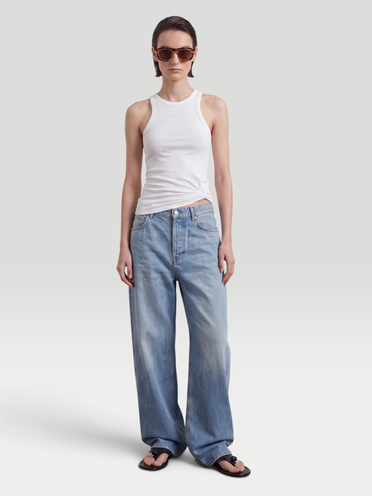 Balenciaga Knotted Cotton Tank in white. Styled by Sharon Lombardo for FDV Concierge.