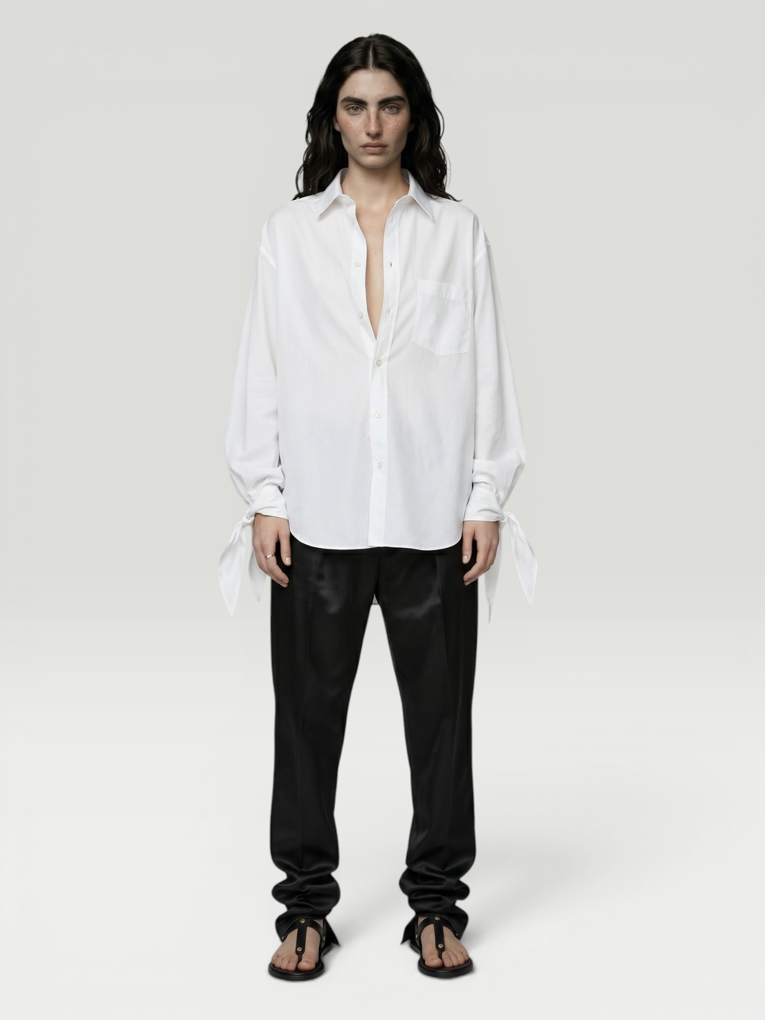 Balenciaga Knotted Cuff Poplin Shirt in white.