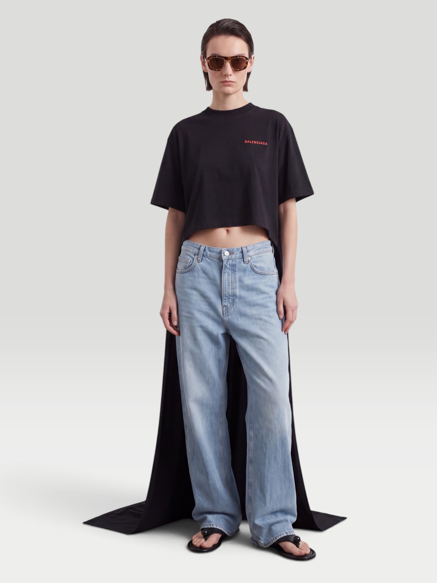 Balenciaga Logo-Print Cotton T-Shirt in black. Styled by Sharon Lombardo for FDV Concierge.