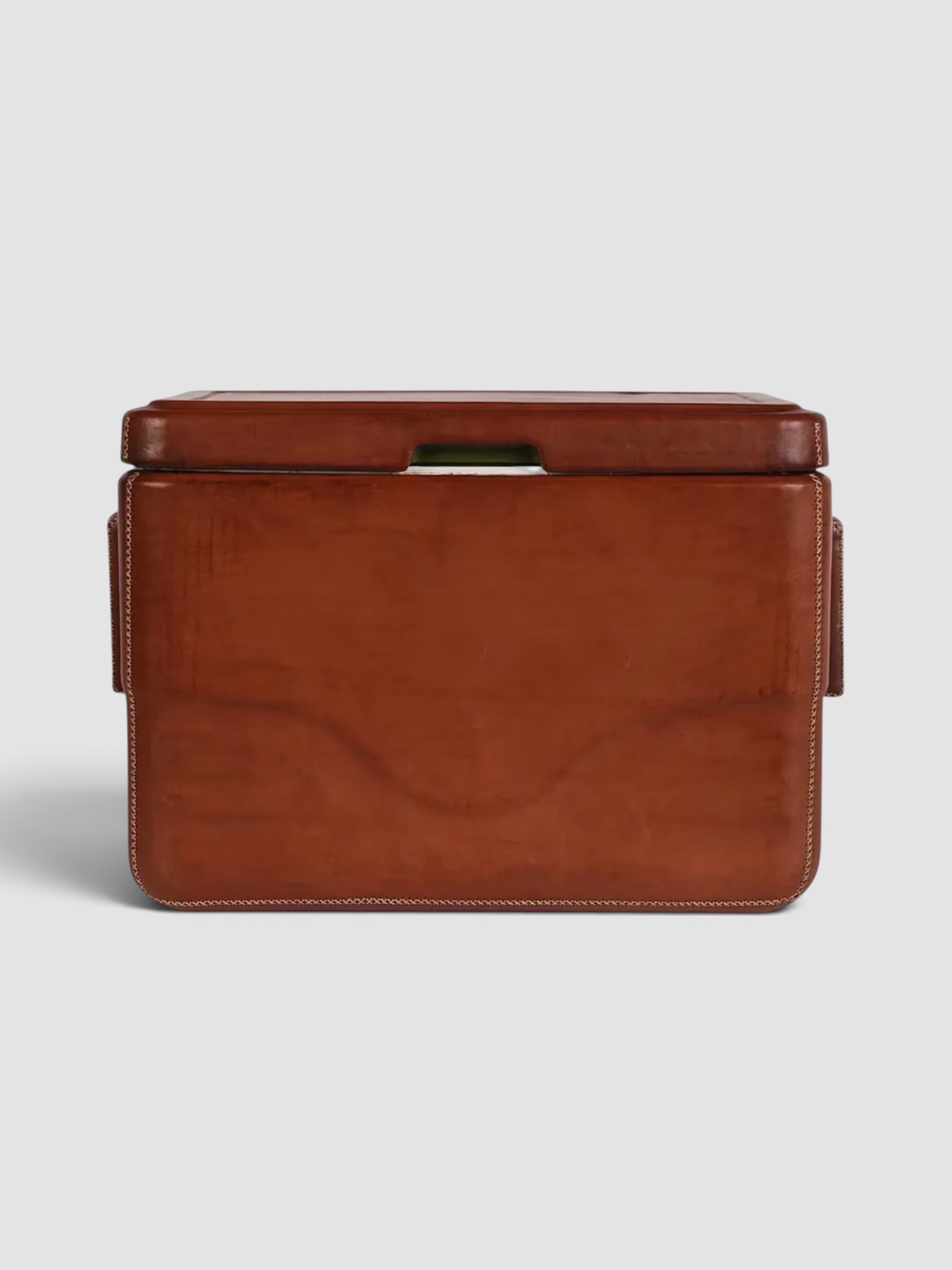 Bati Leather Wrapped Cooler in brown.