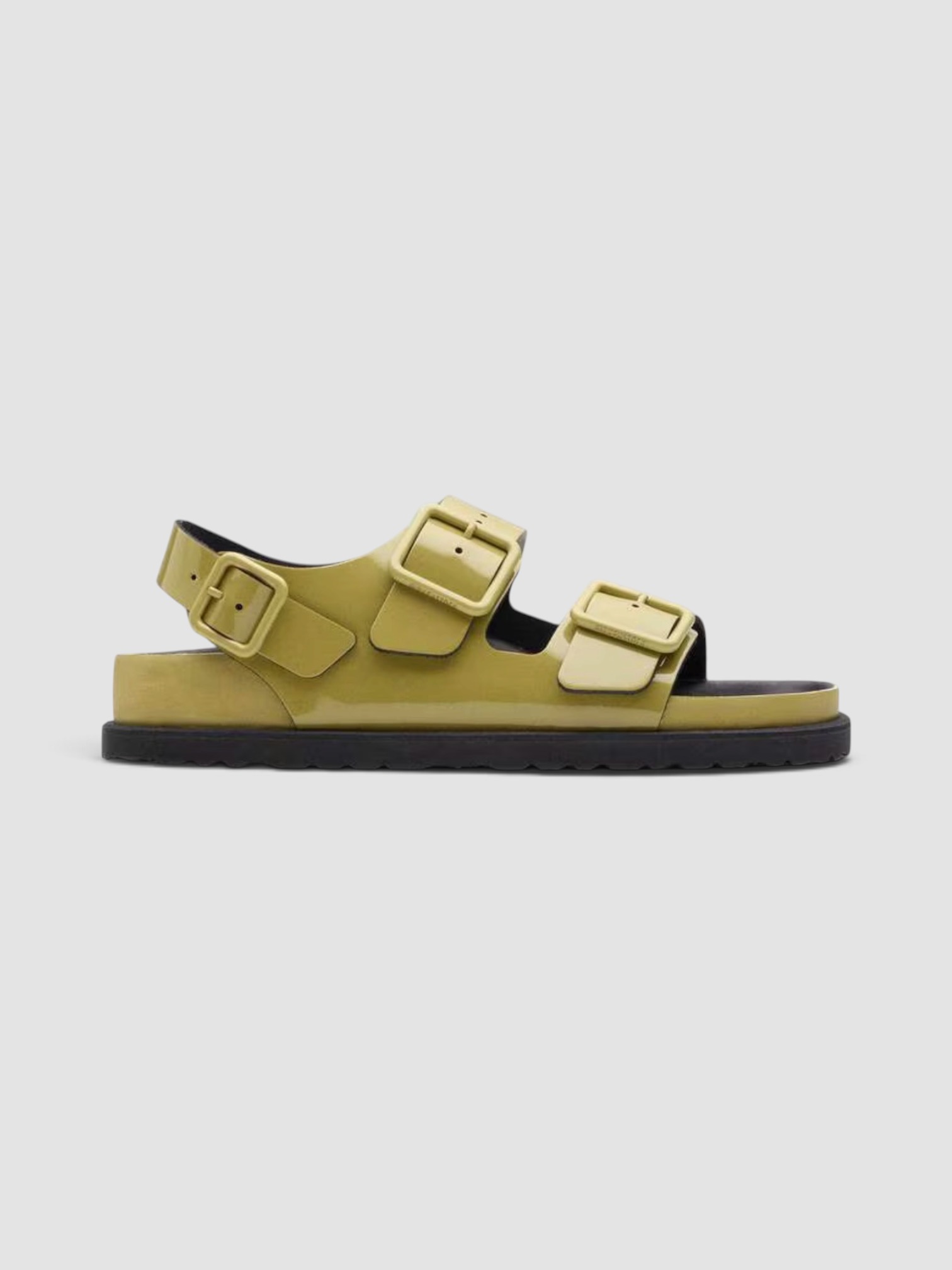 Birkenstock 1774 Milano Leather Patent in golden olive.