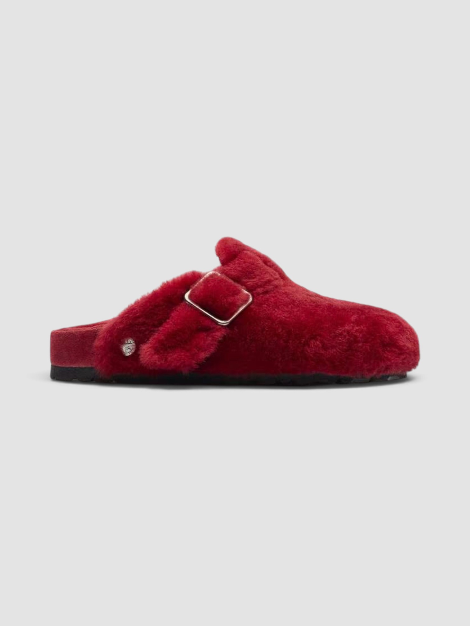 Birkenstock Boston 1774 Shearling Fur in red.