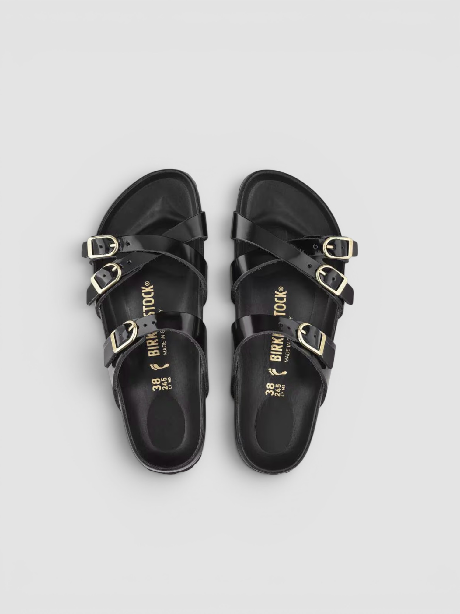 Birkenstock Birkenstock Franca in high shine black, worn with Phoebe Philo Fringed Trousers, Phoebe Philo BIG T, Dries Van Noten Oval Sunglasses, Phoebe Philo Pot Cabas Suede Tote Bag, the day. Styled by Sharon Lombardo for FDV Concierge.