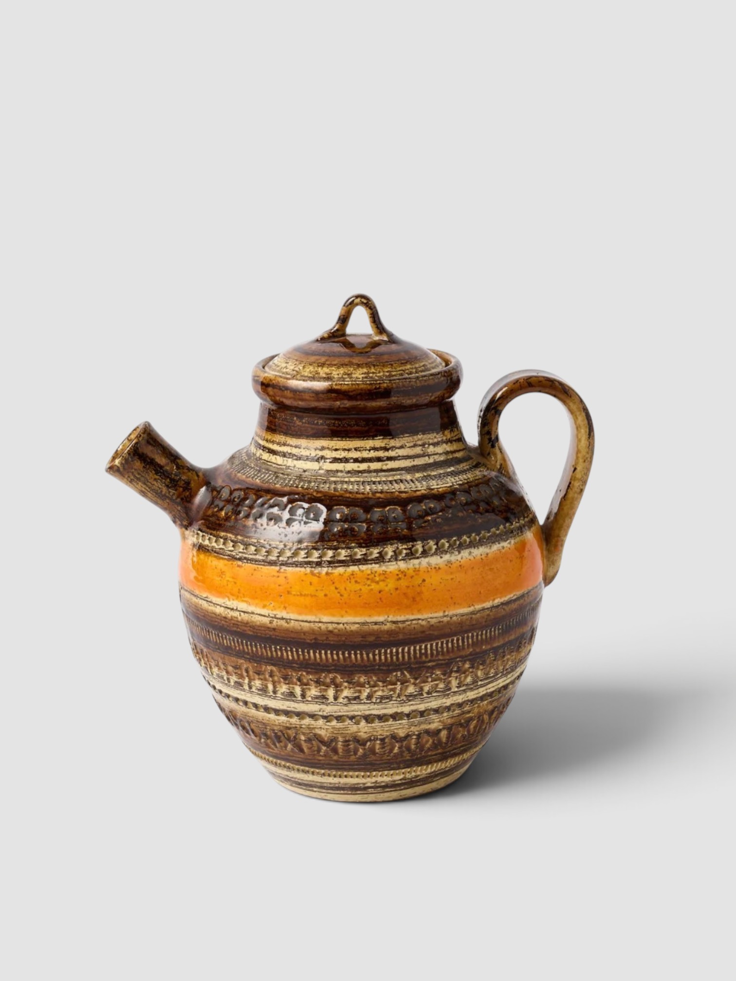Bitossi Ceramiche 1970s Sahara Ceramic Teapot in brown and orange.