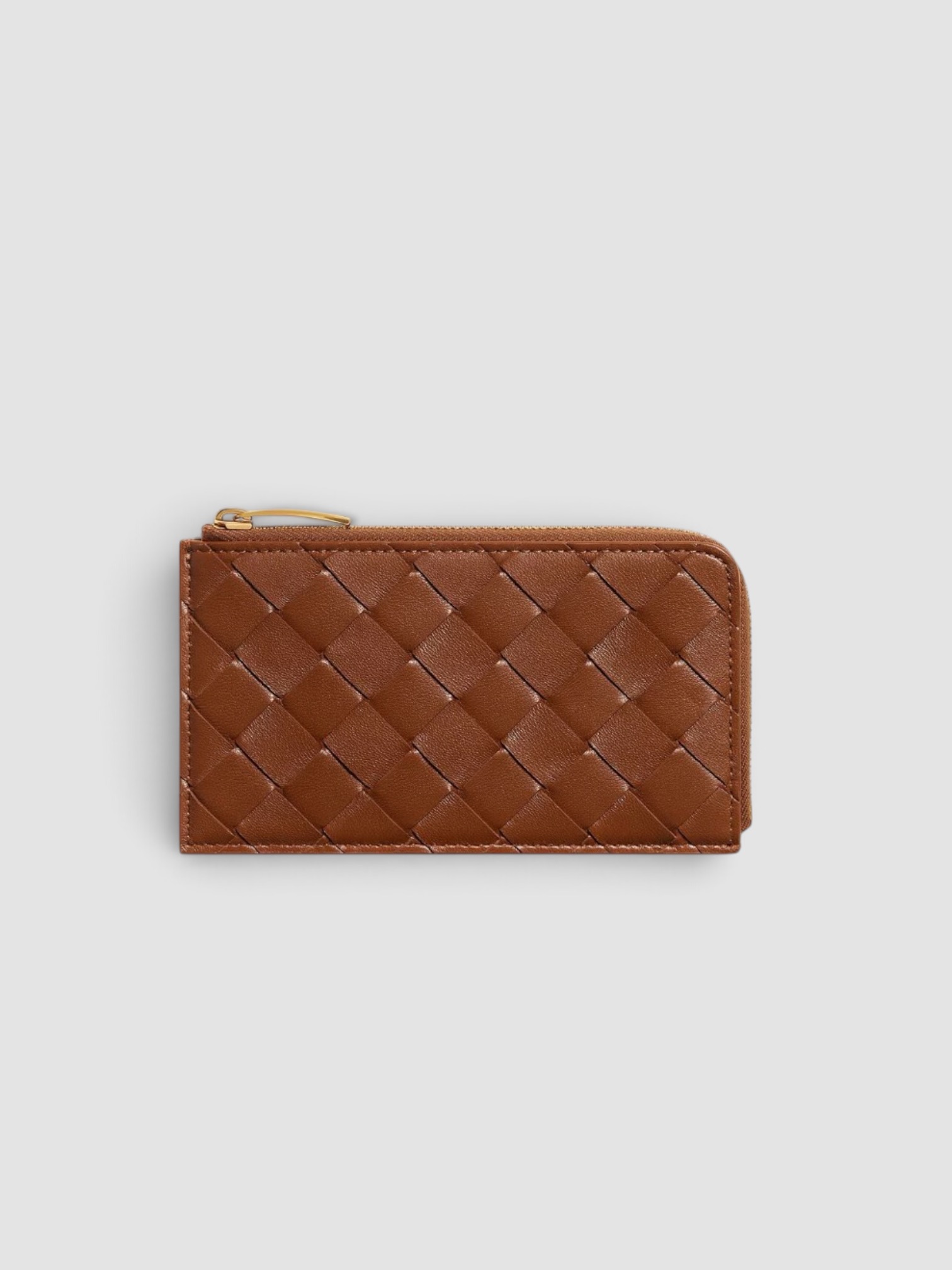 Bottega Veneta Intrecciato L-Zipped Card Case in tannin.