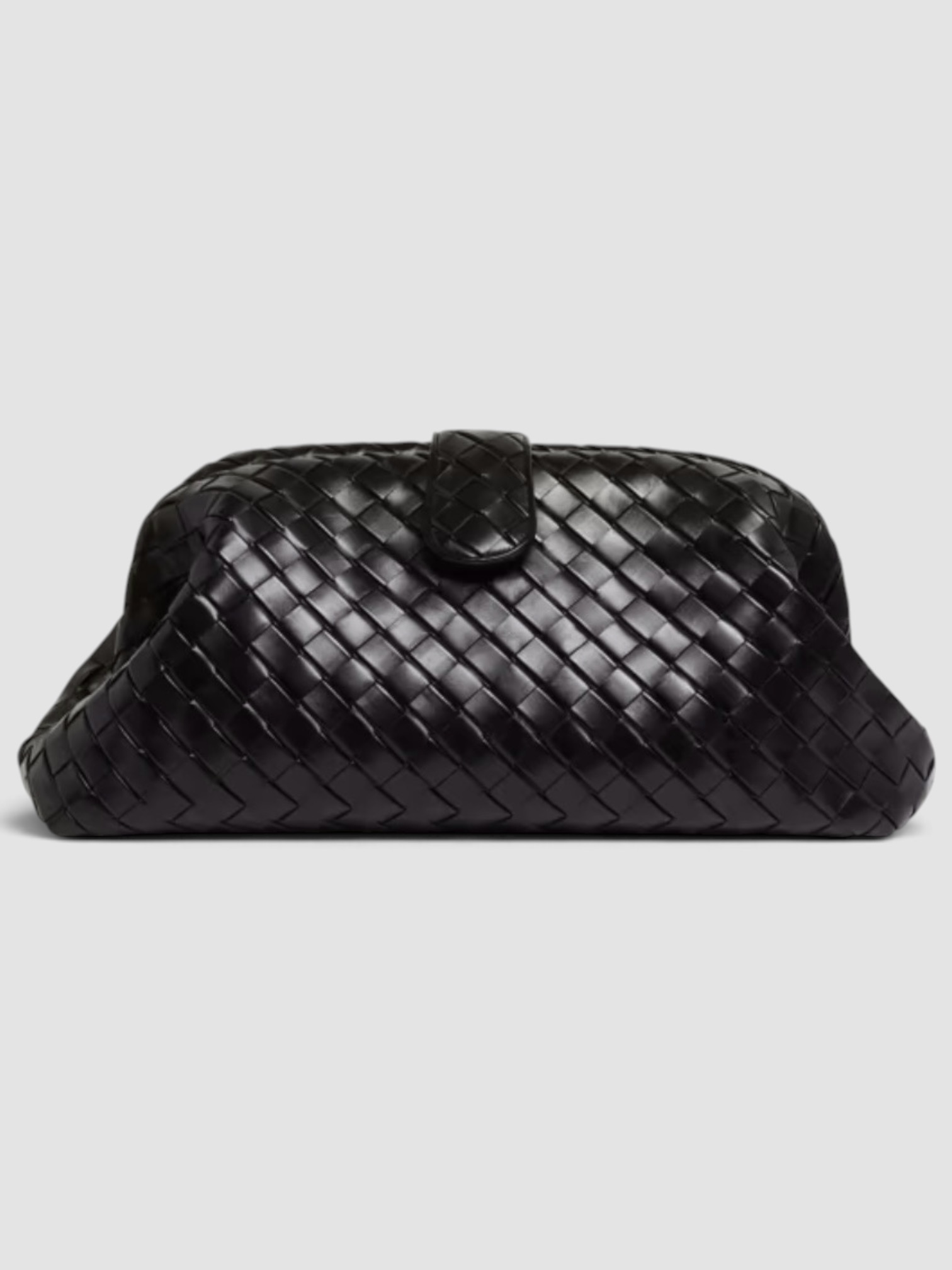 Bottega Veneta Maxi Lauren 1980 Leather Clutch Bag in black, worn with St. Agni Relaxed Tee Dress. Styled by Sharon Lombardo for FDV Concierge.
