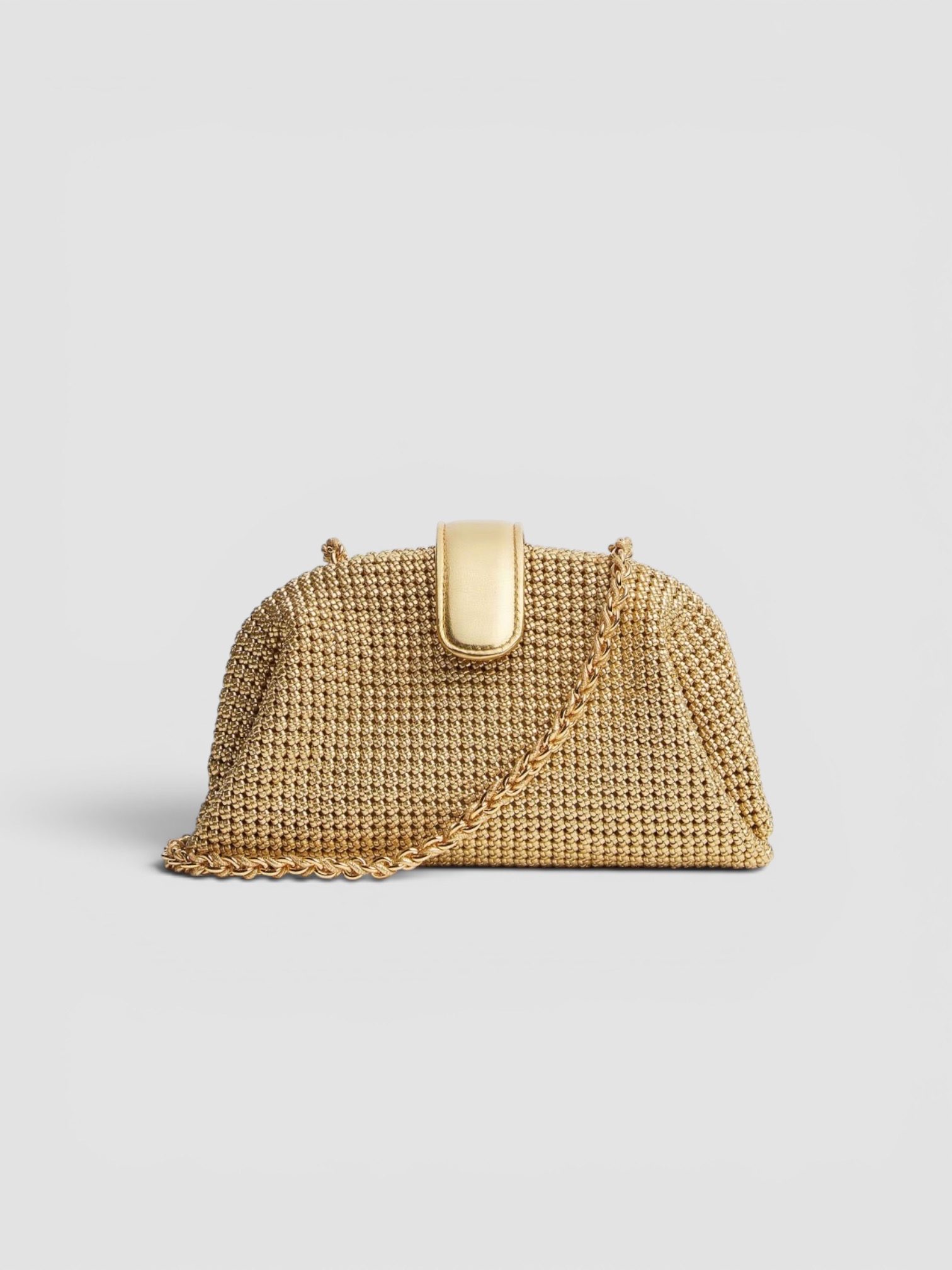 Bottega Veneta Small Lauren 1980 in gold, worn with FIL DE VIE Isadora Dress. Styled by Sharon Lombardo for FDV Concierge.
