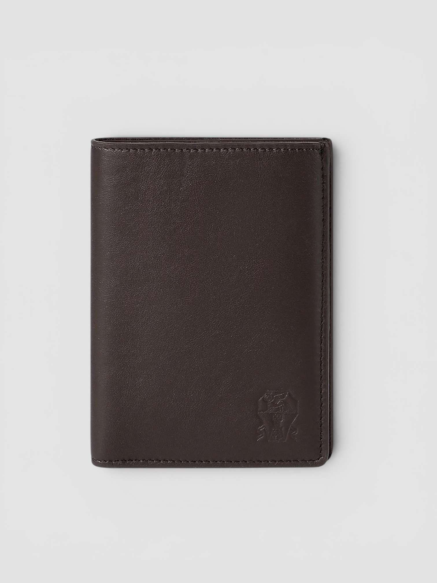 Brunello Cucinelli Smooth Calfskin Passport Holder in brown.