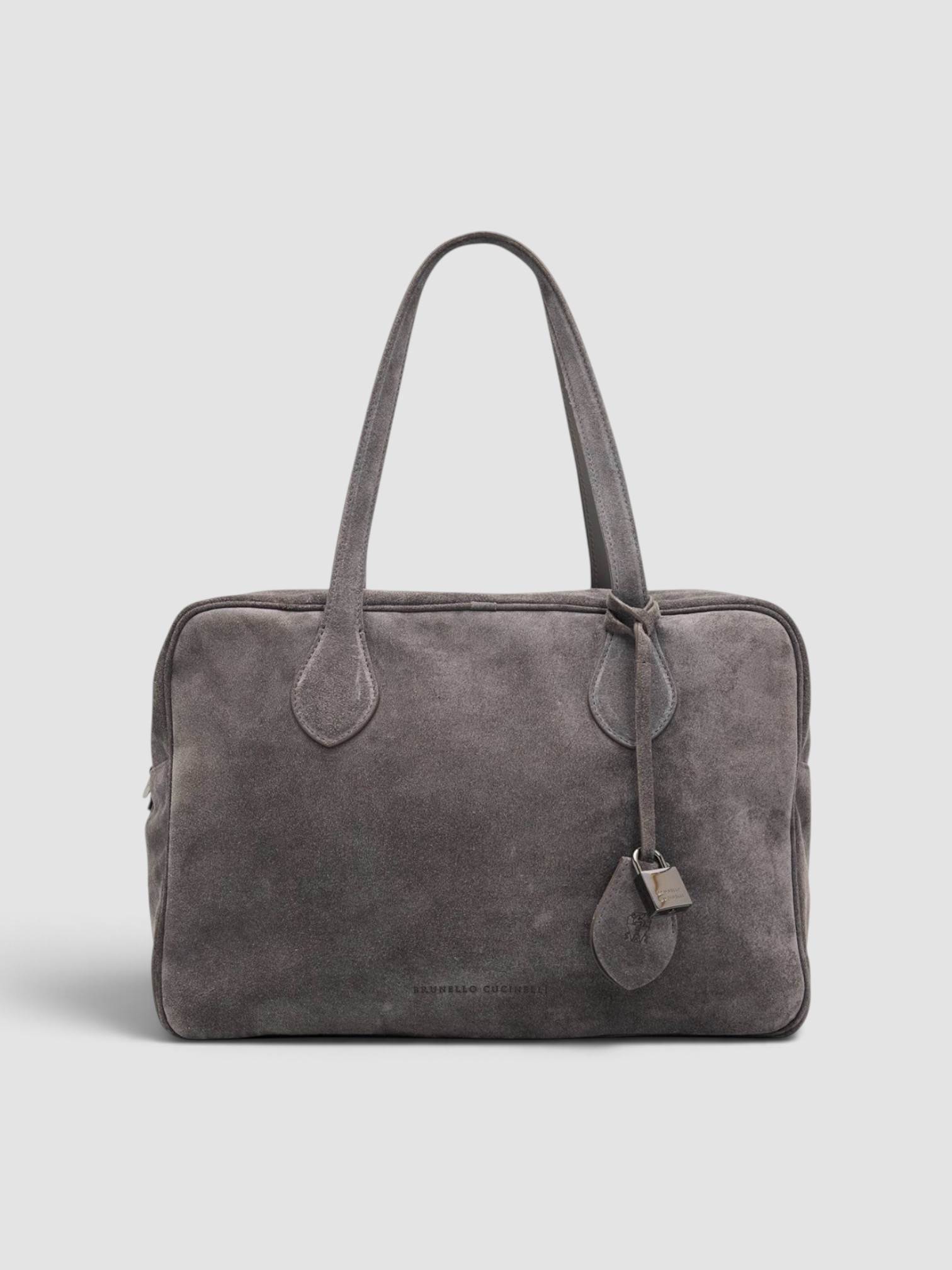 Brunello Cucinelli Explorer Suede Top-Handle Travel Bag in steel.