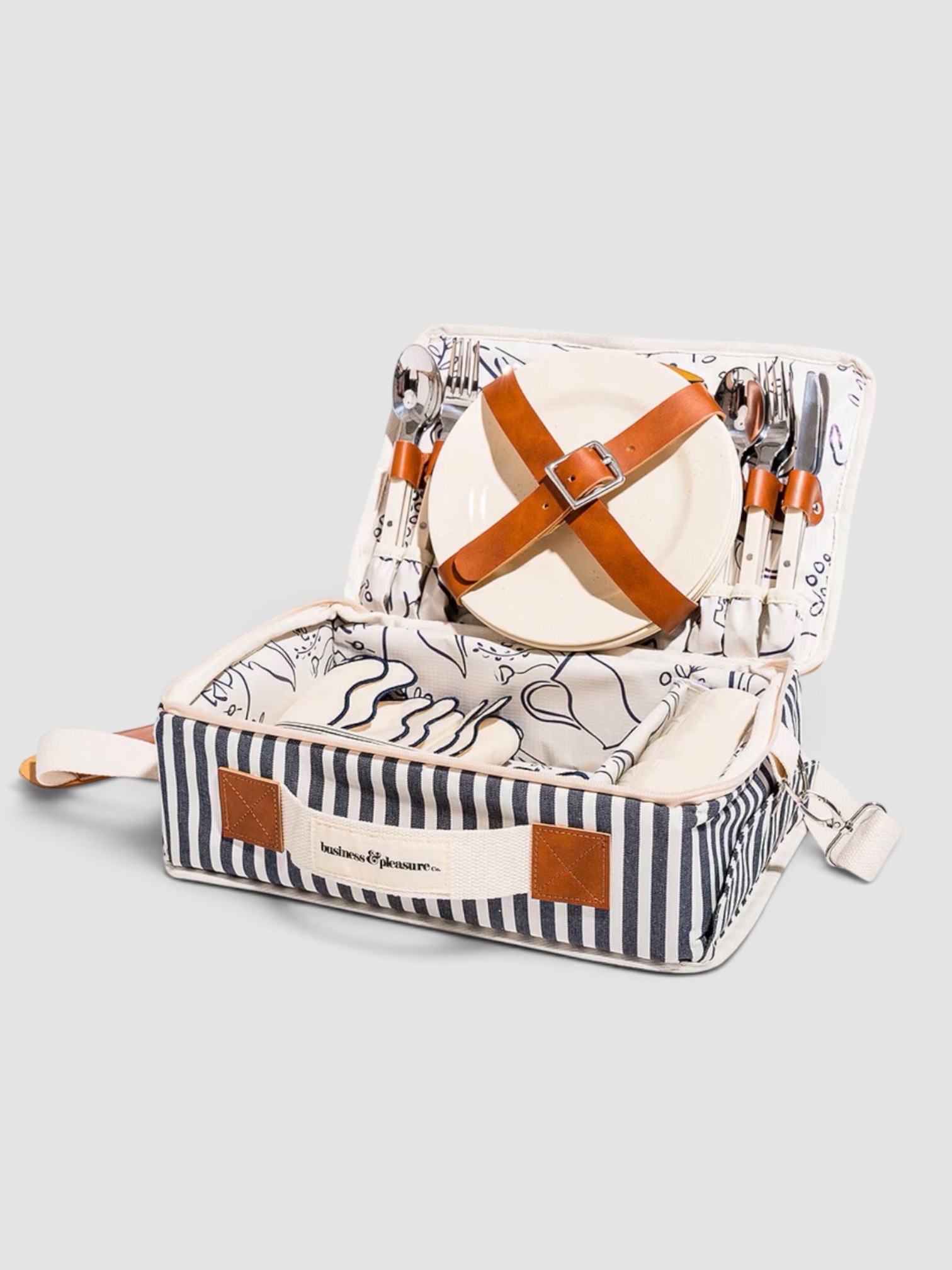 Business & Pleasure Co. Picnic Set in Lauren's Navy Stripe in lauren's navy stripe.