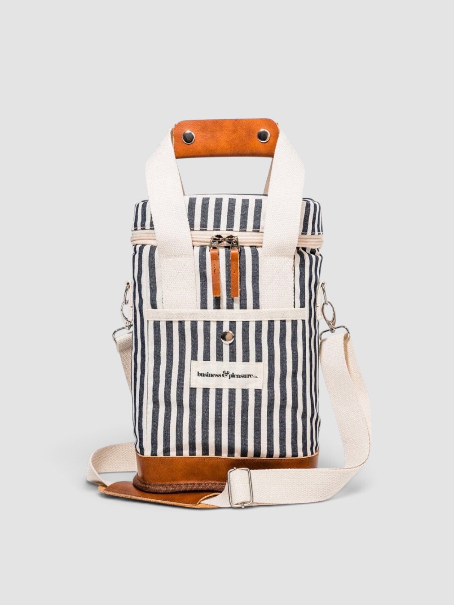 Business & Pleasure Co. The Wine Cooler Tote Bag in Lauren's Navy Stripe in lauren's navy stripe.