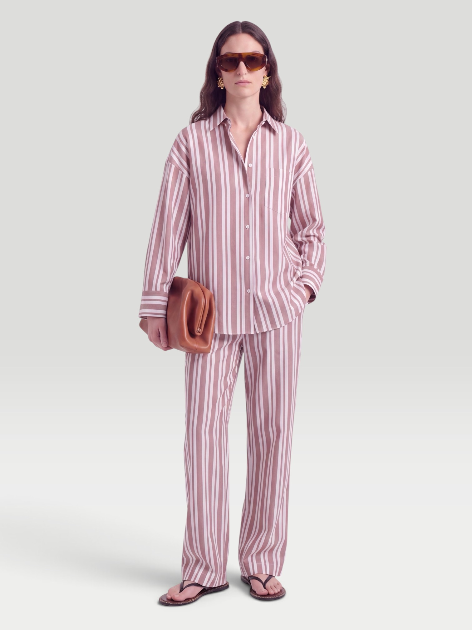 By Malene Birger Derris Cotton Button-Down Shirt in panel stripe. Styled by Sharon Lombardo for FDV Concierge.