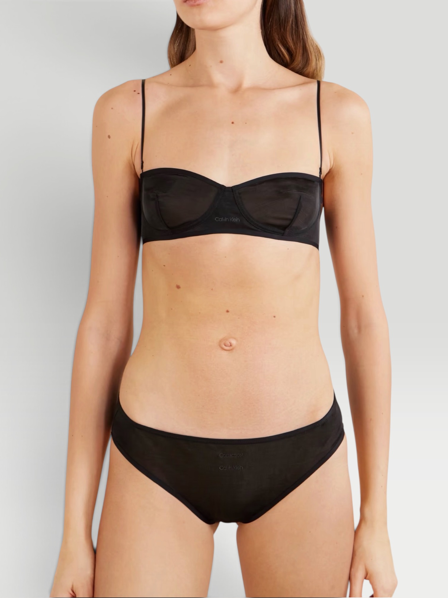 Calvin Klein Collection Jessica Briefs in black, worn with Calvin Klein Collection Alden Balconette Bra. Styled by Sharon Lombardo for FDV Concierge.