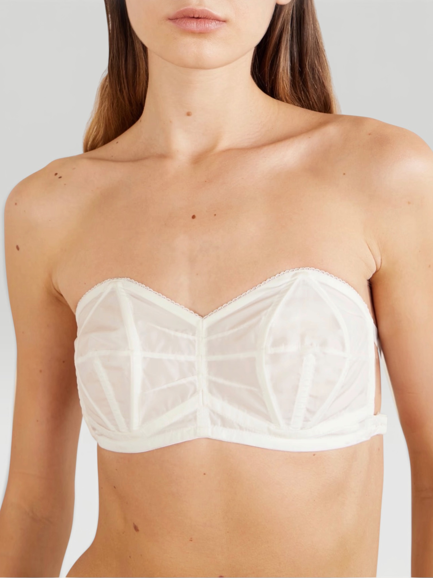 Calvin Klein Collection June Strapless Bra in white. Styled by Sharon Lombardo for FDV Concierge.