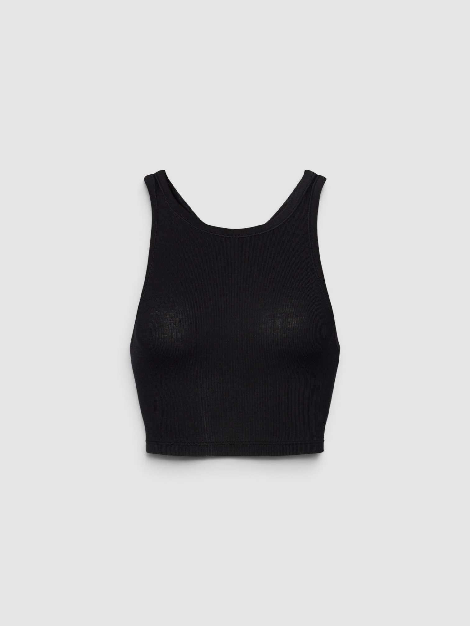 Calvin Klein Collection Pamela Ribbed-Knit Cotton-Blend Crop Top in black.