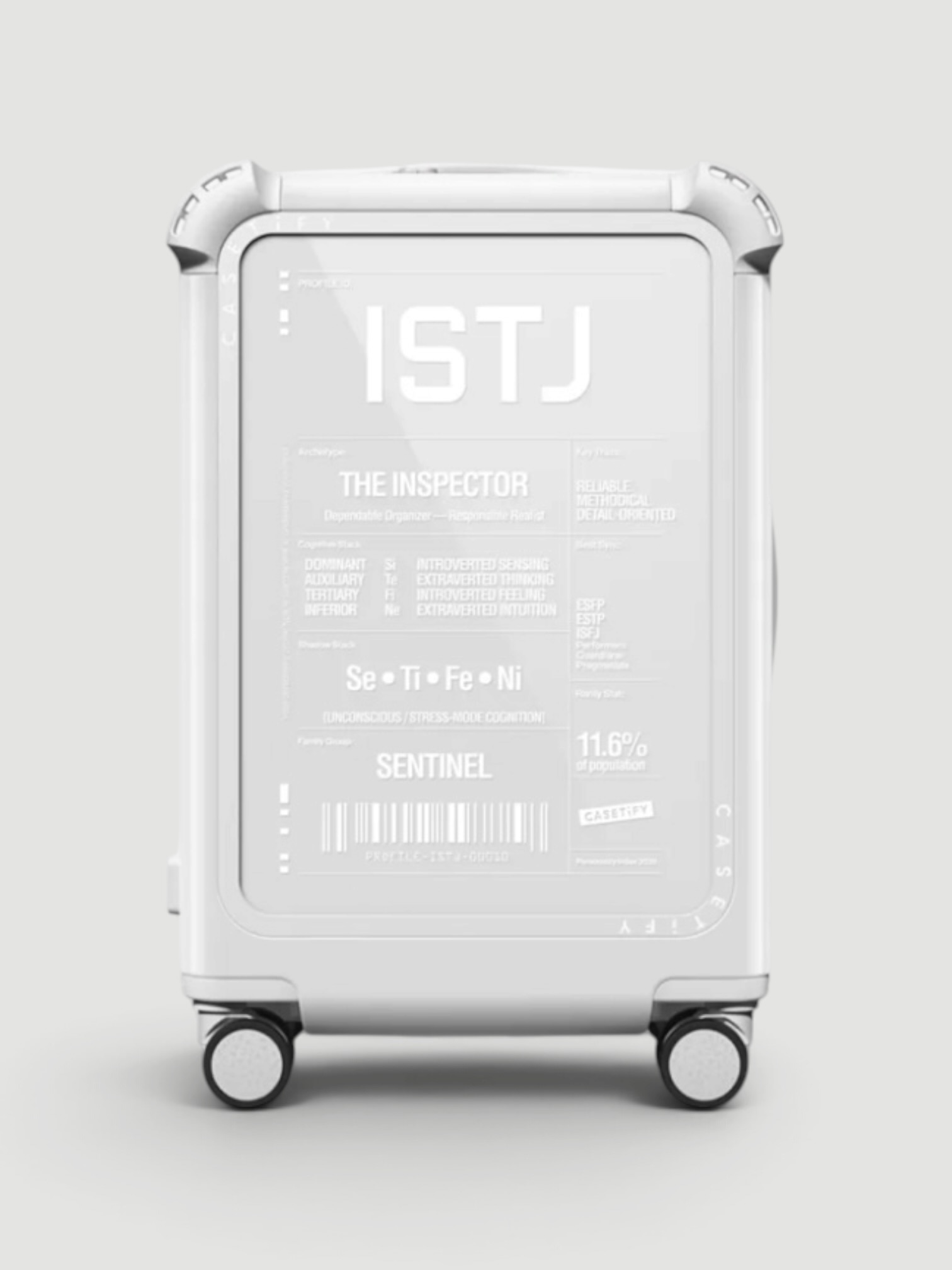 Casetify Bounce Carry-On Suitcase, ISTJ in glossy cloud white.